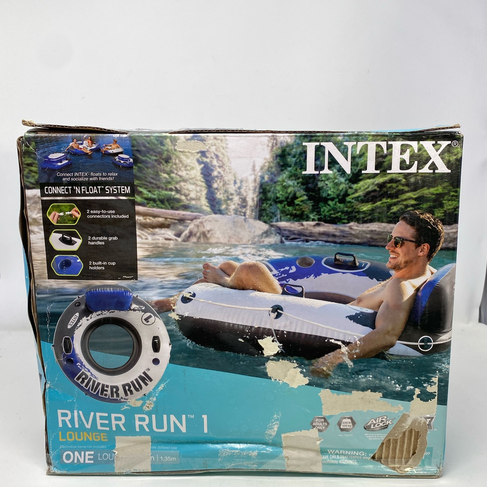 Intex River Run 1 53in Tube Blue/White w/ Backrest & Cup Holders