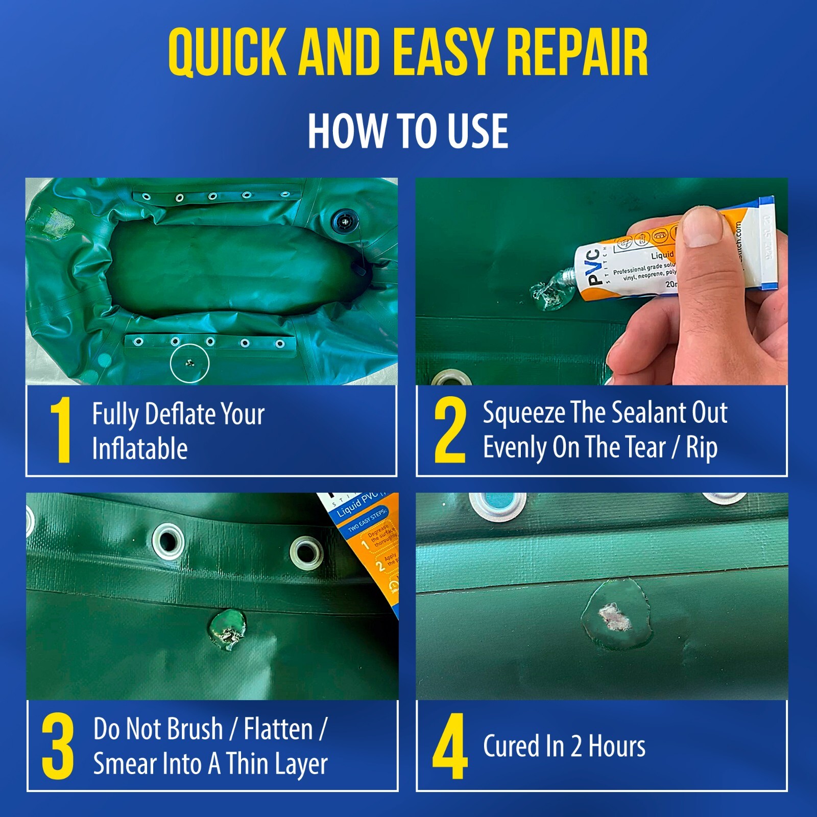 PVC Stitch Glue Repair Kit (glue+cord) for PVC, Vinyl, Neoprene, Polyester