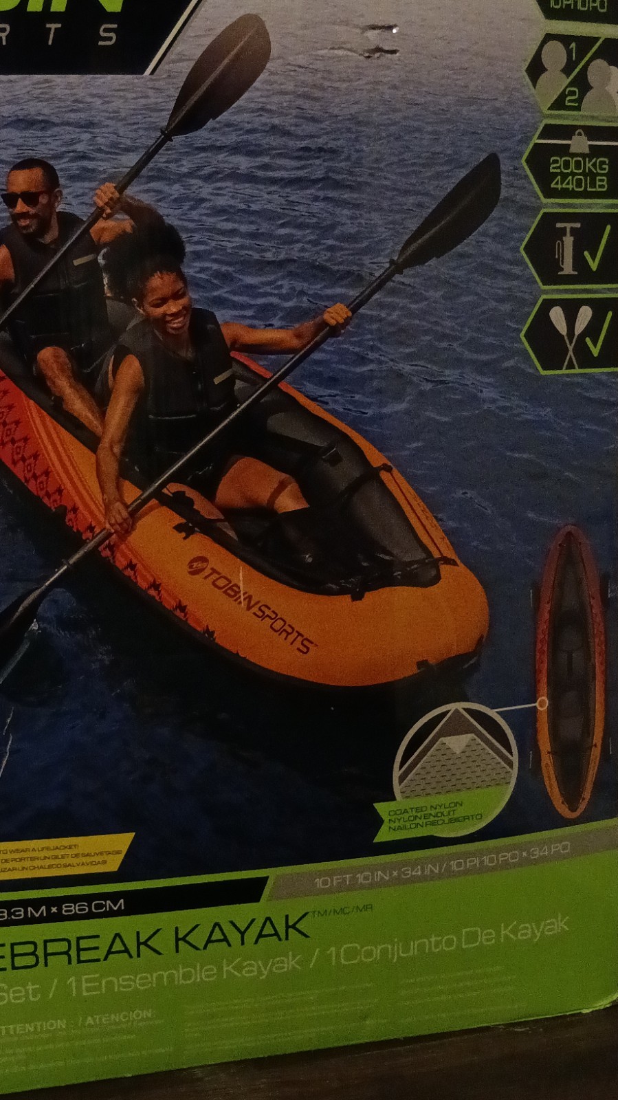 Tobin Sports Wavebreak Inflatable Kayak Set Orange 2-Person 200kg/440lb Capacity
