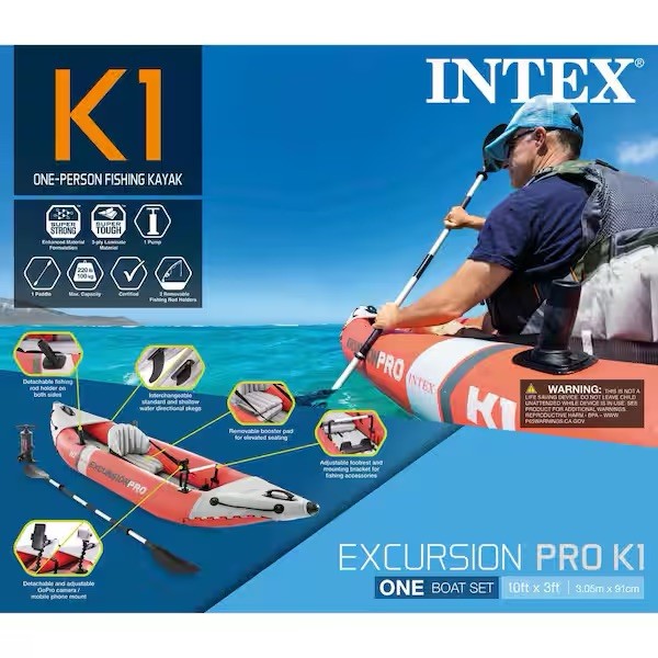 Red Intex Excursion Pro K1 Inflatable Fishing Kayak 68303EP New Unopened in Box