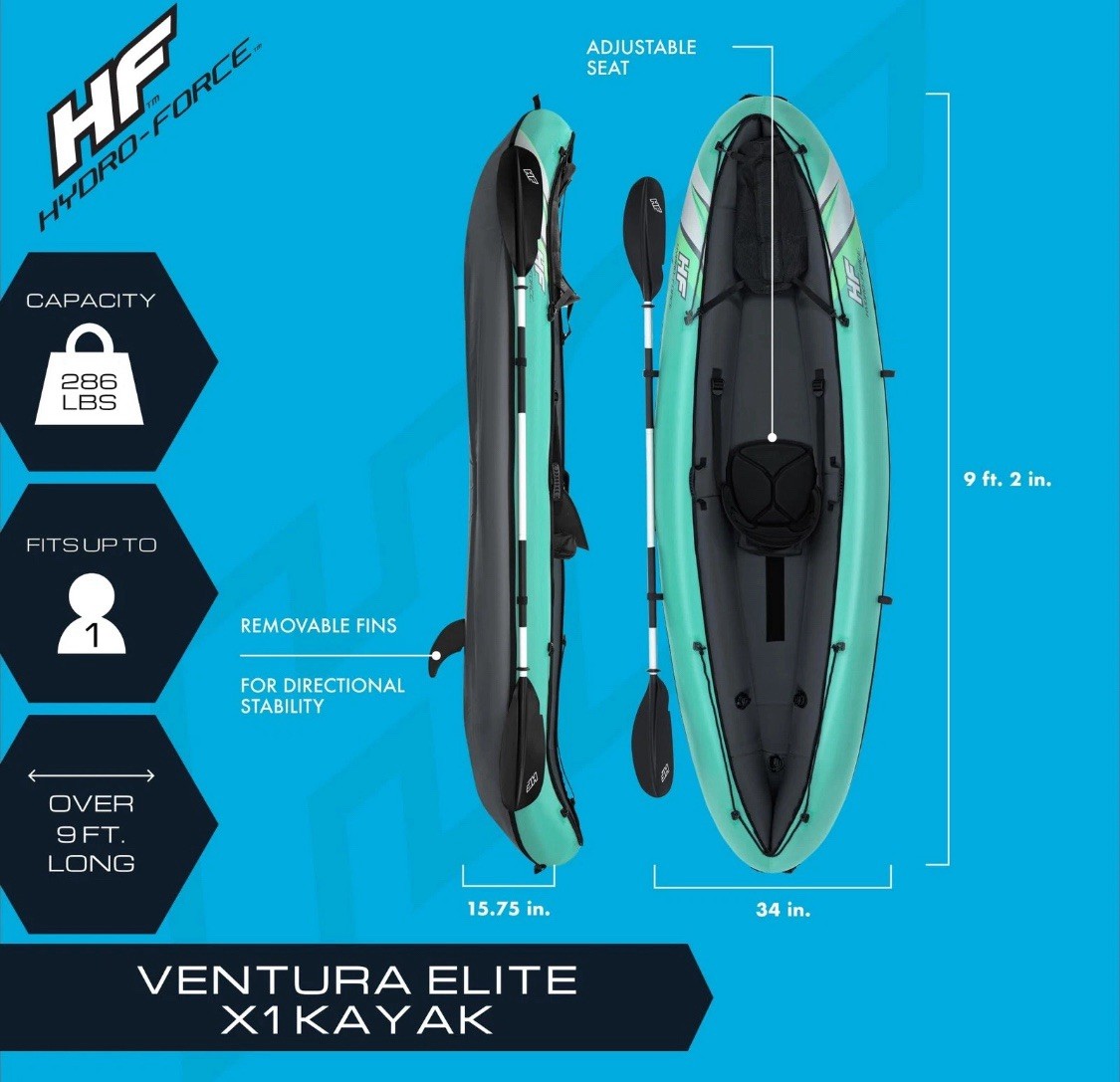 Hydro Force Inflatable Kayak Set | Includes Seat, Paddle, Hand Pump, Storage Car