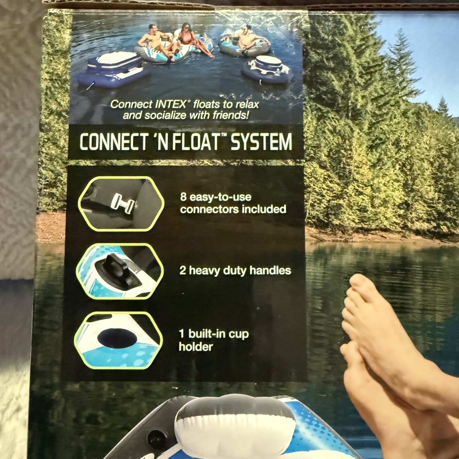 Intex River Run 1 Inflatable Lounge Connect N Float System Blue New Sealed