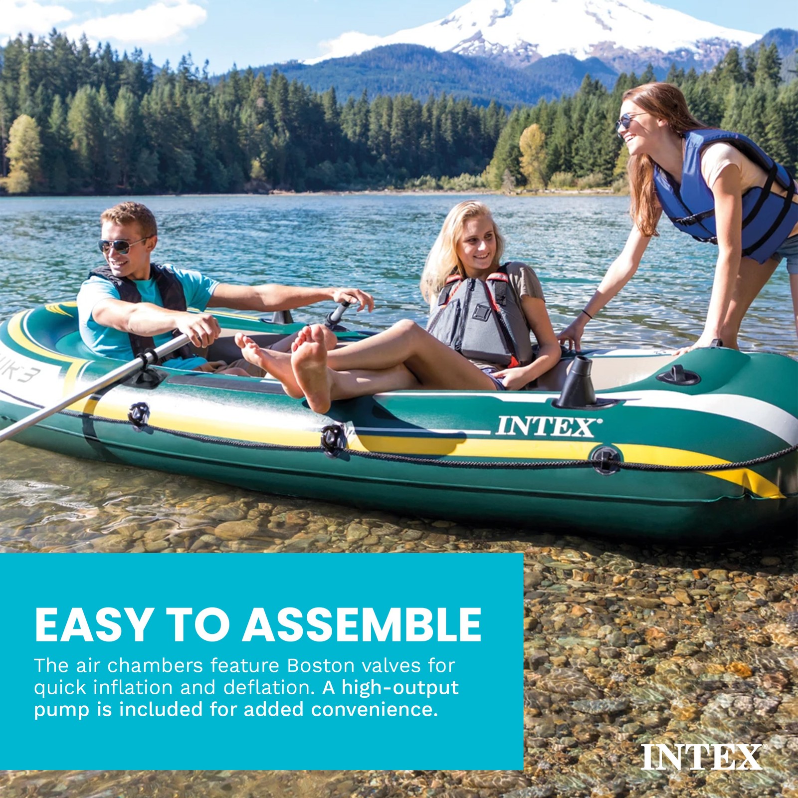 Intex Seahawk 3 Person Inflatable Rafting Boat Set with Aluminum Oars and Pump