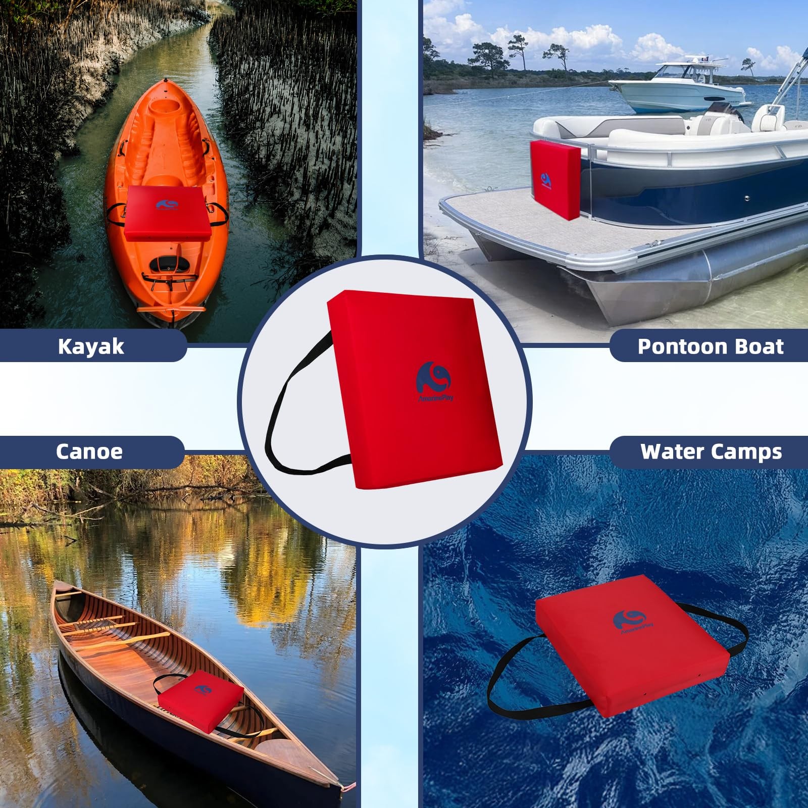 Throwable Flotation Cushion,Emergency Foam Boat 16»Wx14»Lx2.7»H, Red-1pack