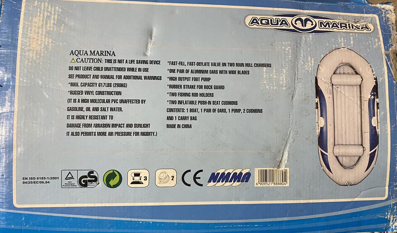 New Aqua Marina I￼nflatable Boat Dinghy 10’ x 4’5”River Raft 4 Person Durable