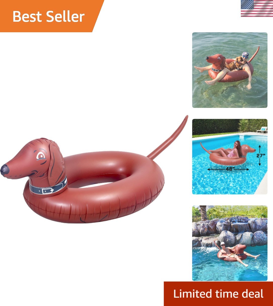 Unique 4′ Wiener Dog Inflatable Pool Float for Adults and Kids – 500 lb Capacity
