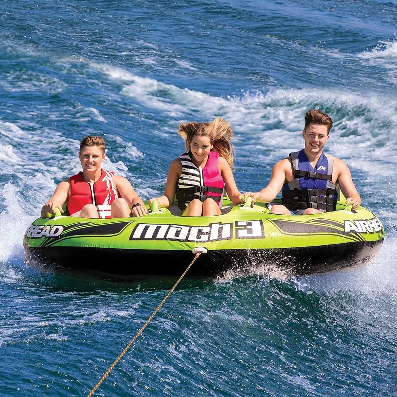1 to 3 Rider Inflatable Towable Tube for Water Sports with Quick Connect System