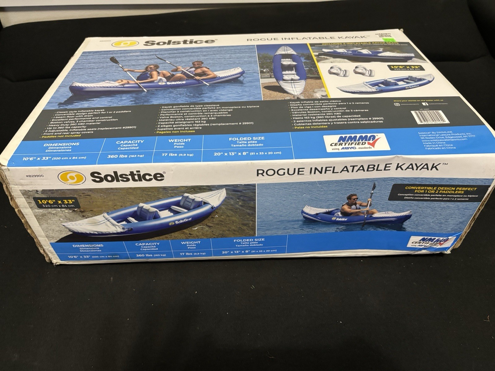 Solstice Rogue Inflatable Kayak 10’6” – 1 or 2 Person – New in Box, Never Used