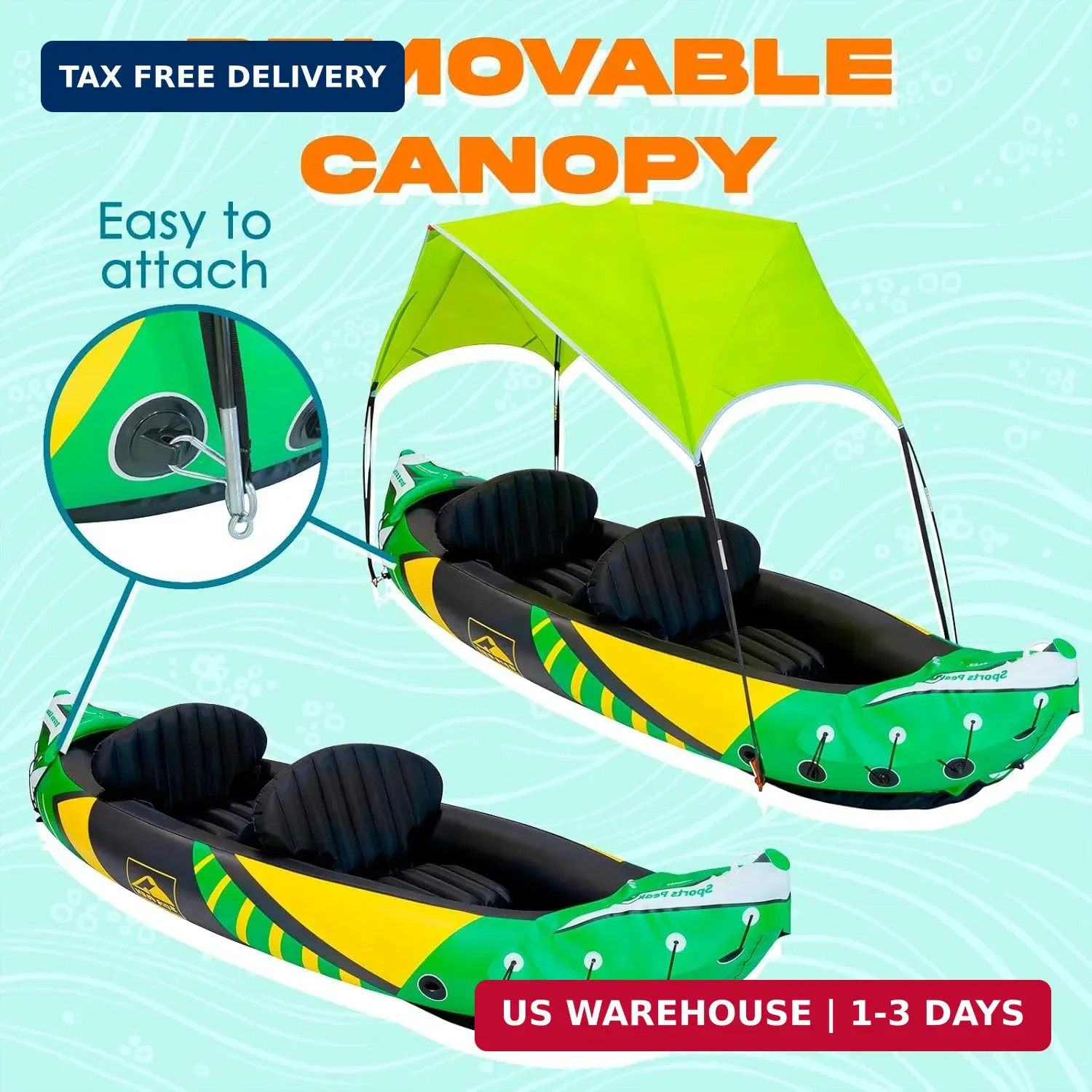 Inflatable Kayak 2 Person with Detachable Sun Canopy – Heavy-Duty Tandem Kayak f
