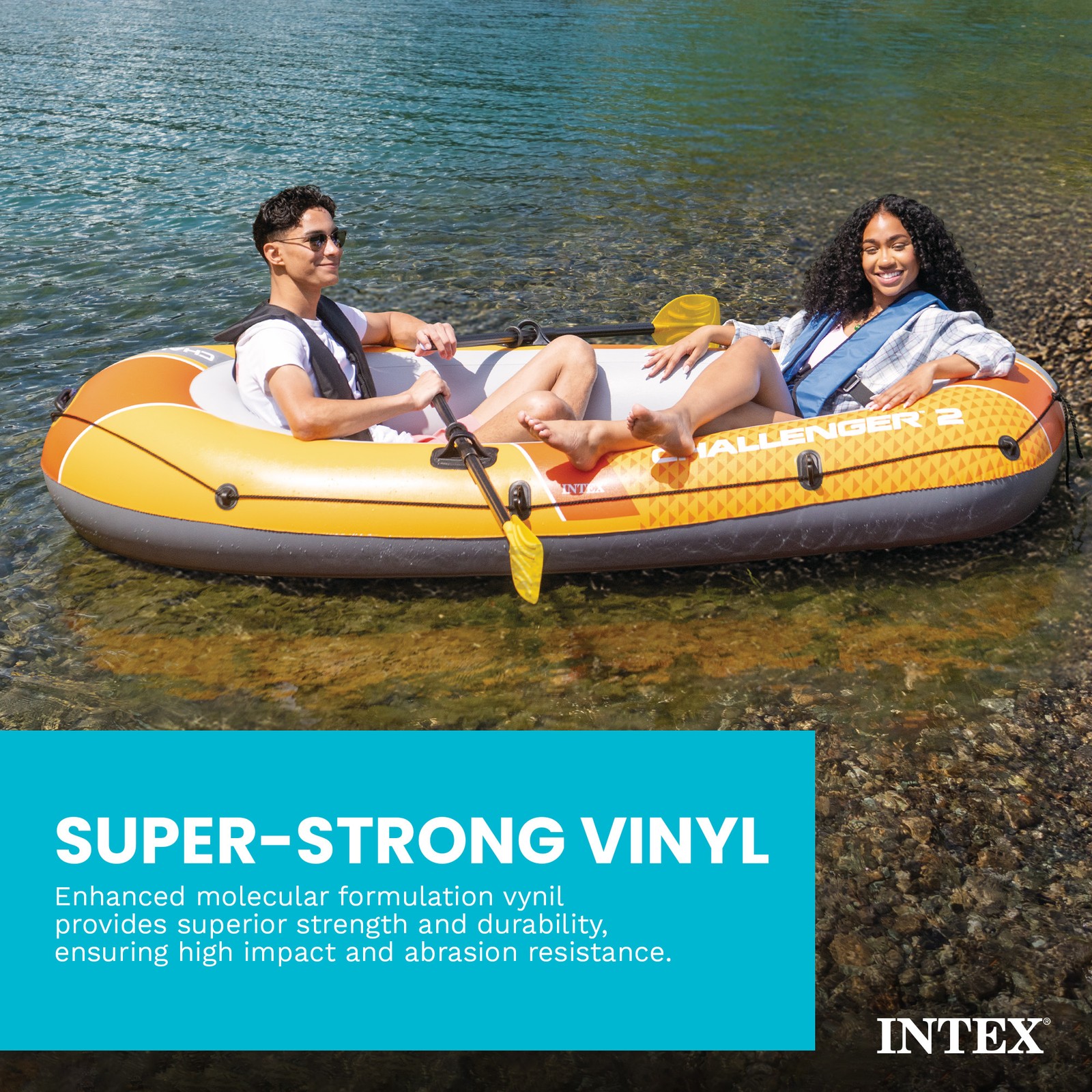 INTEX Challenger 2 Inflatable Boat Set with 48″ Oars, Pump, Oar Locks (Open Box)