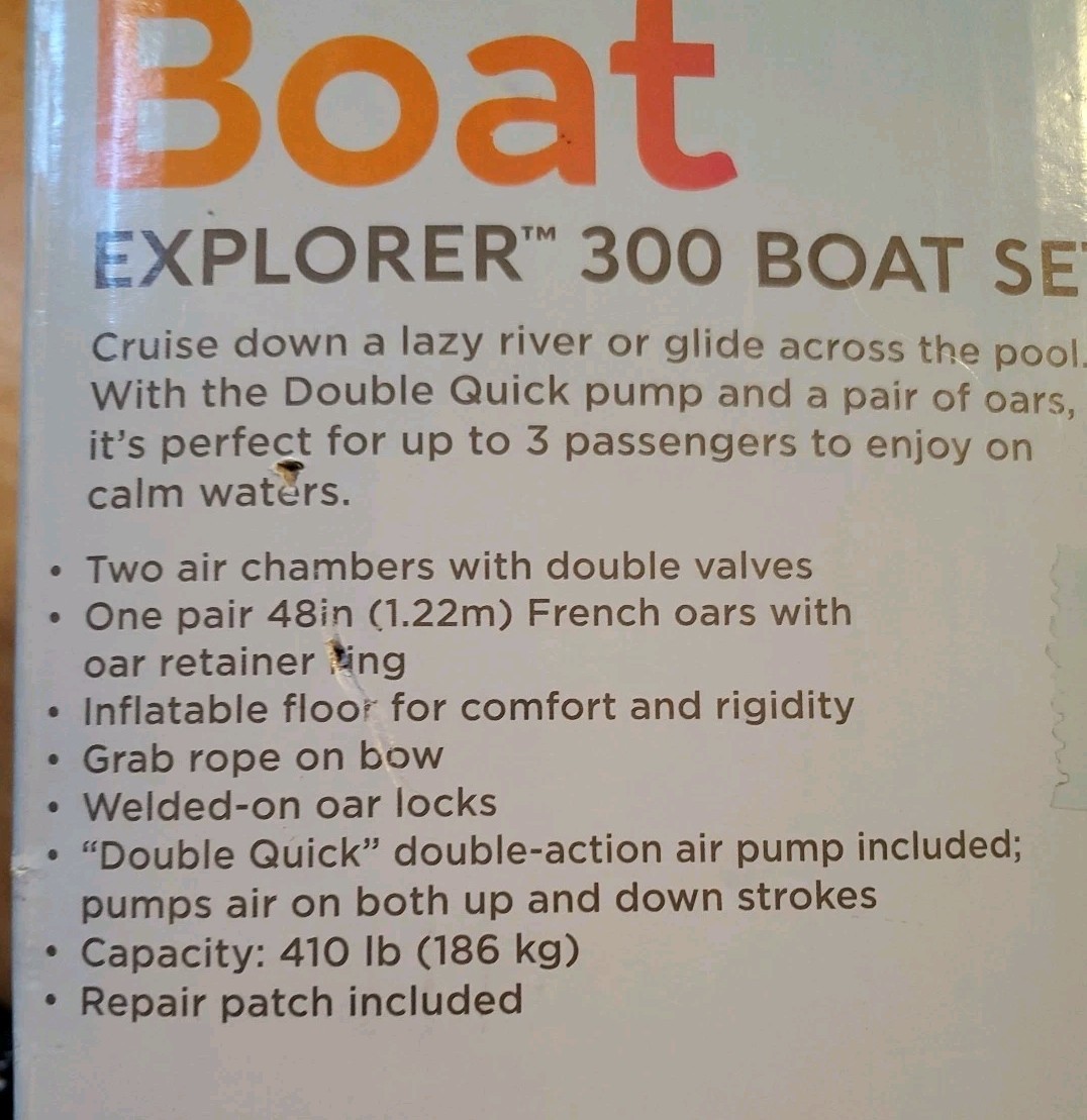 Intex Explorer 300 3 Person Inflatable Boat Set w/ 2 Oars & Air Pump MAX 410 lbs
