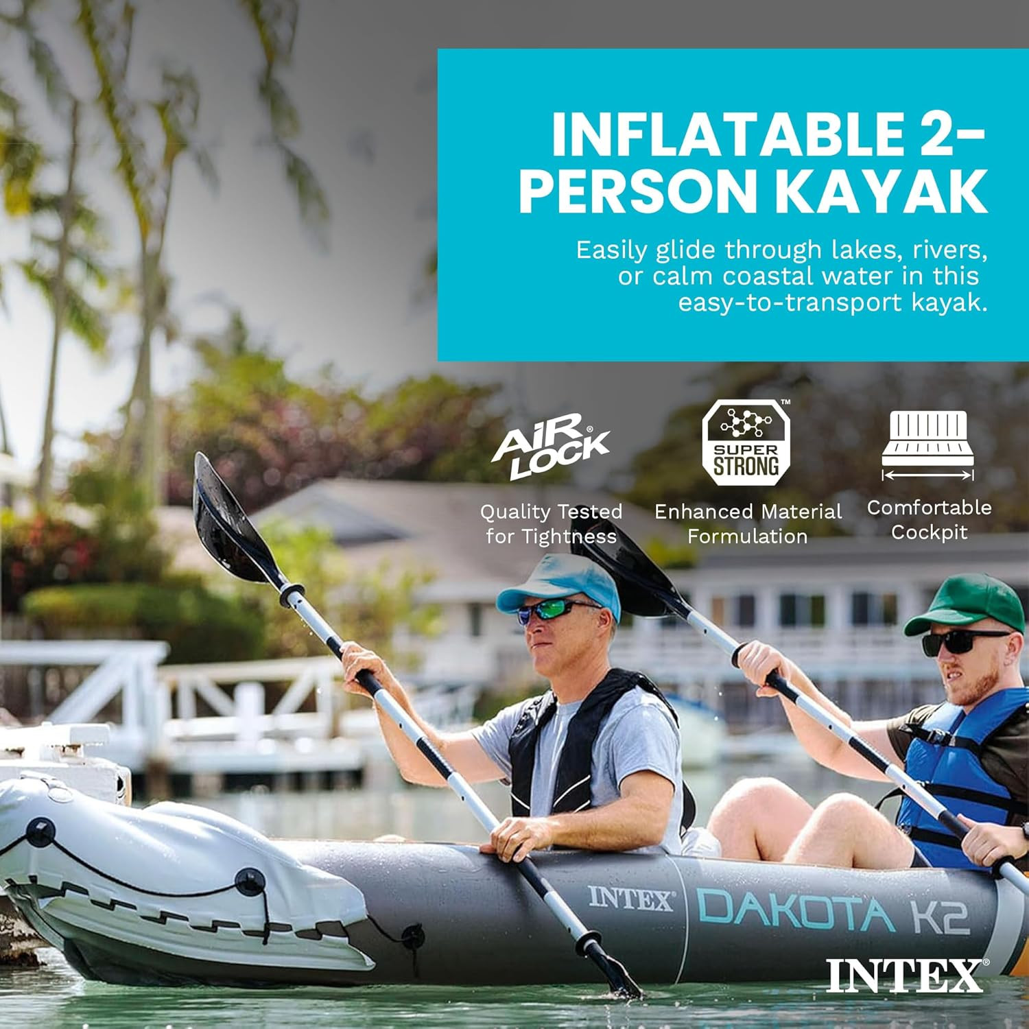 Intex Dakota K2 Inflatable 2 Person Kayak Set w/ Oars Pump Seats Dry Bags