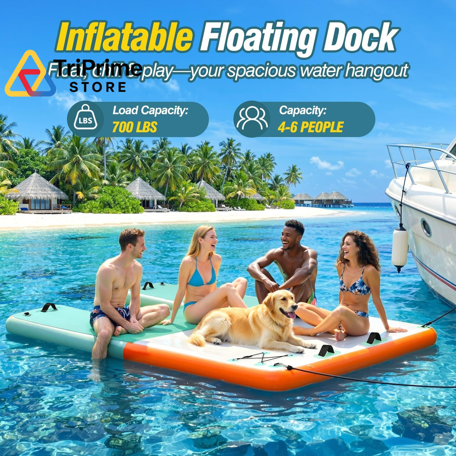 MoKo Inflatable Floating Dock, 8×6ft Air Dock 8×6 ft, Mint Green + Orange