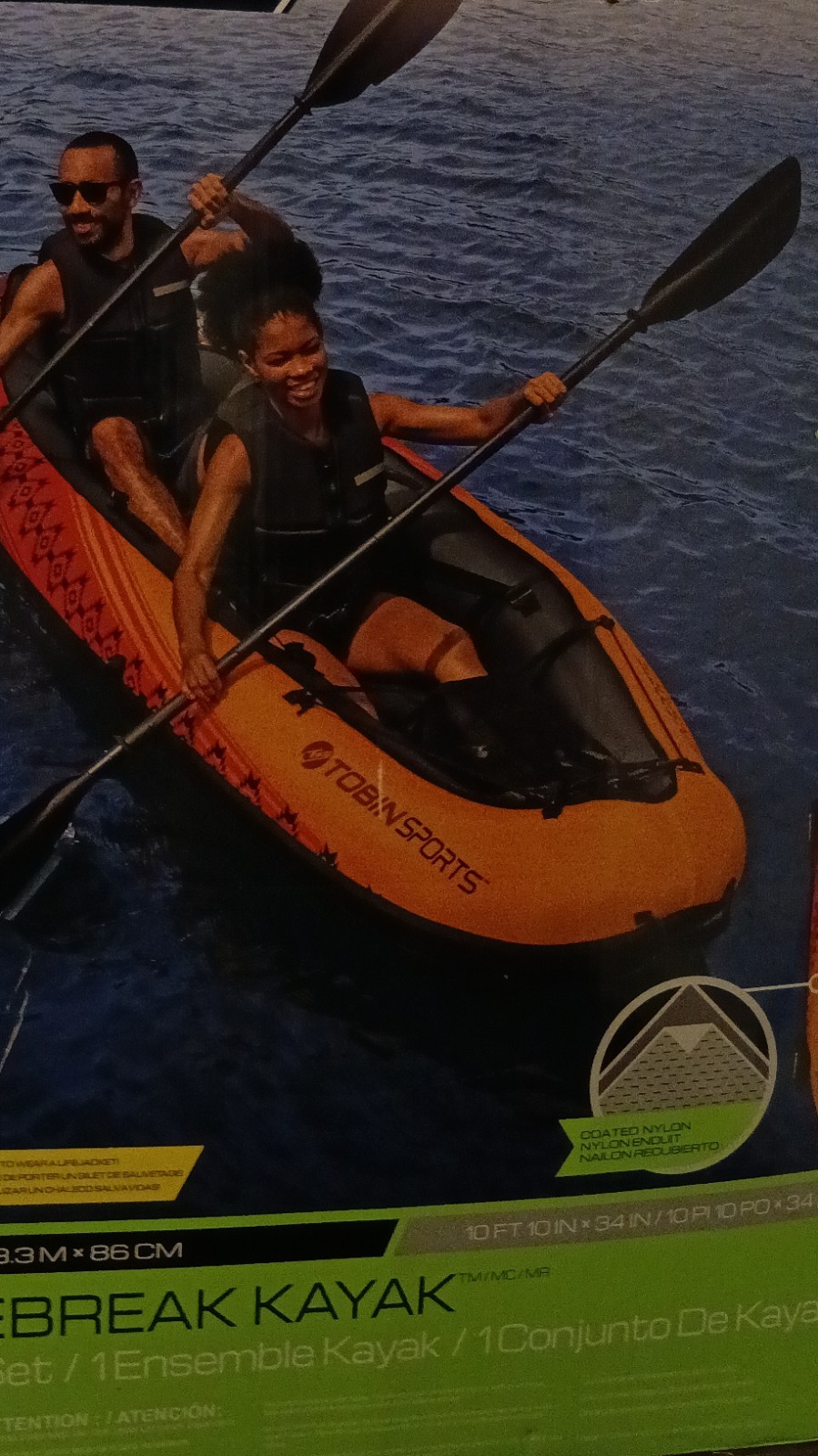 Tobin Sports Wavebreak Inflatable Kayak Set Orange 2-Person 200kg/440lb Capacity