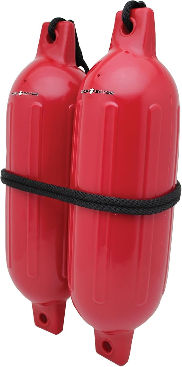 Protect Your Boat with 2 Inflatable Fenders – 4.5″ x 16″ Bright Red Pack
