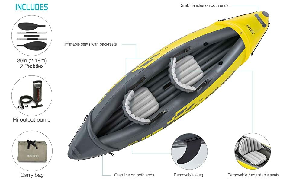 Intex Explorer K2 Inflatable 2-Person Yellow Kayak W/ Aluminum Oars & Air Pump