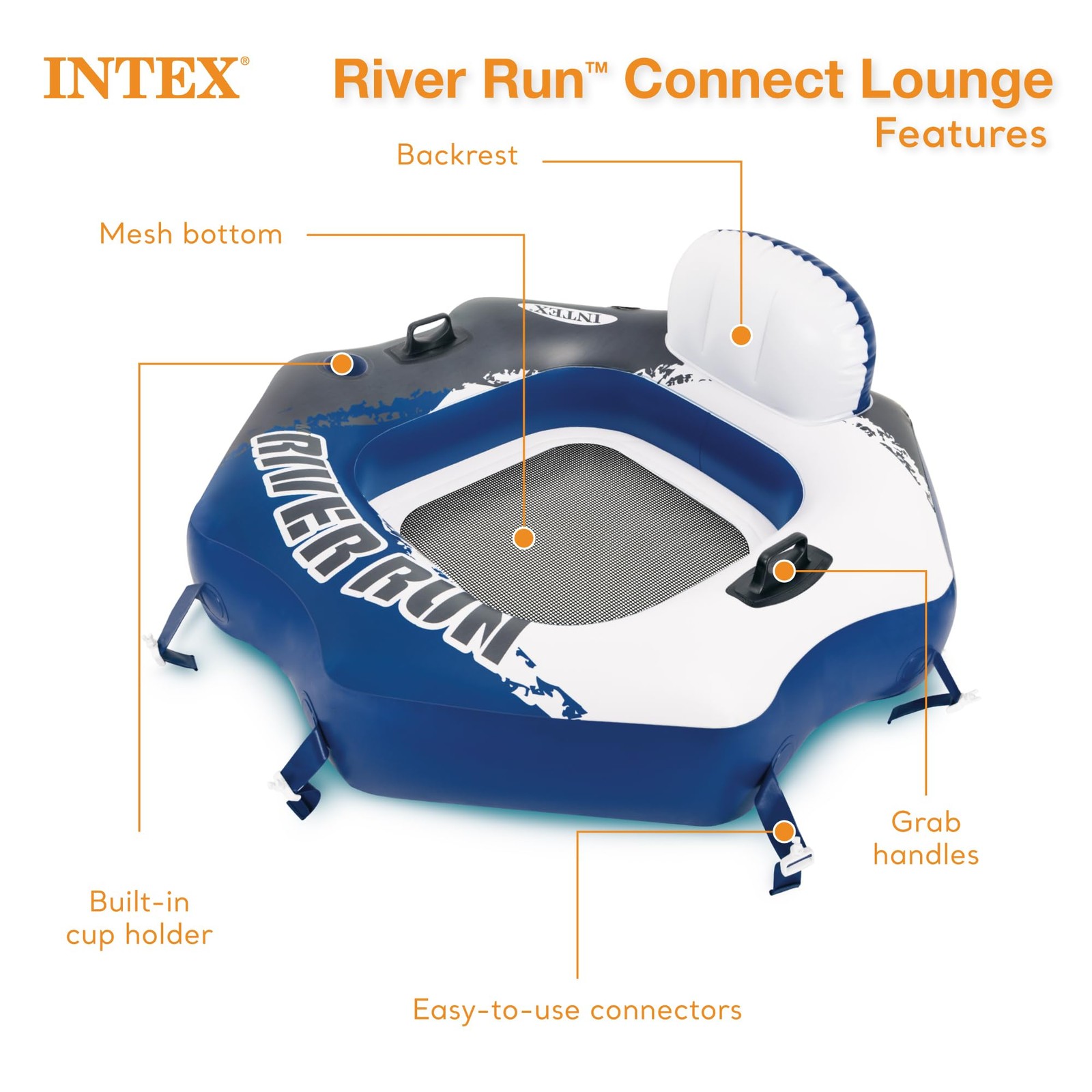 Inflatable Lounge Tube Chair 2 Pack River Run Blue Intex 58854EP Single Person