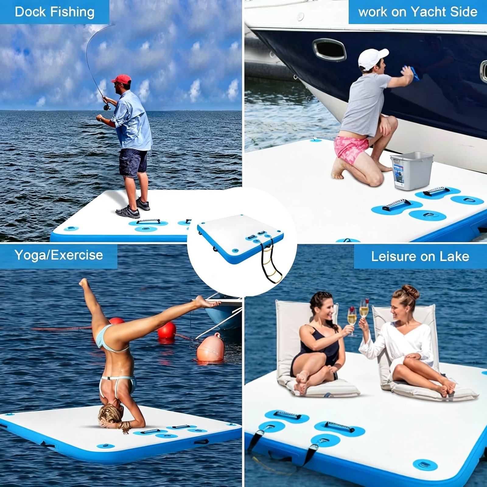 8ft x 5.25ft Floating Dock Water Platform, Multi-People Inflatable Water Mat …