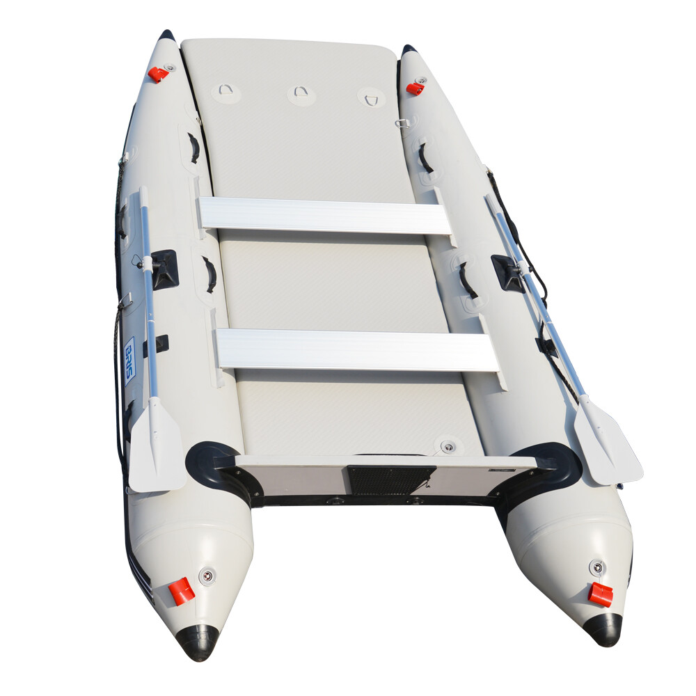 BRIS 11 ft Inflatable Catamaran Inflatable Boat Dinghy Mini Cat Boat Gray