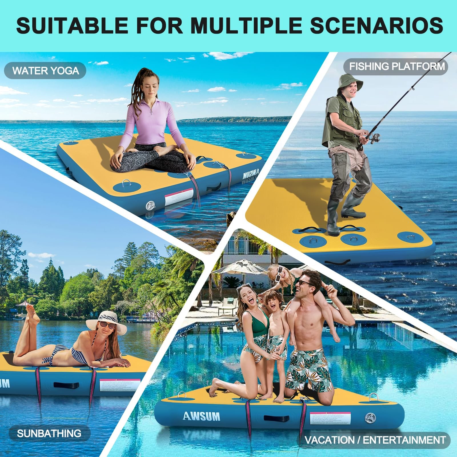 Awsum Inflatable Floating Dock 6Ft Non-Slip Inflatable Swim Platform Floating