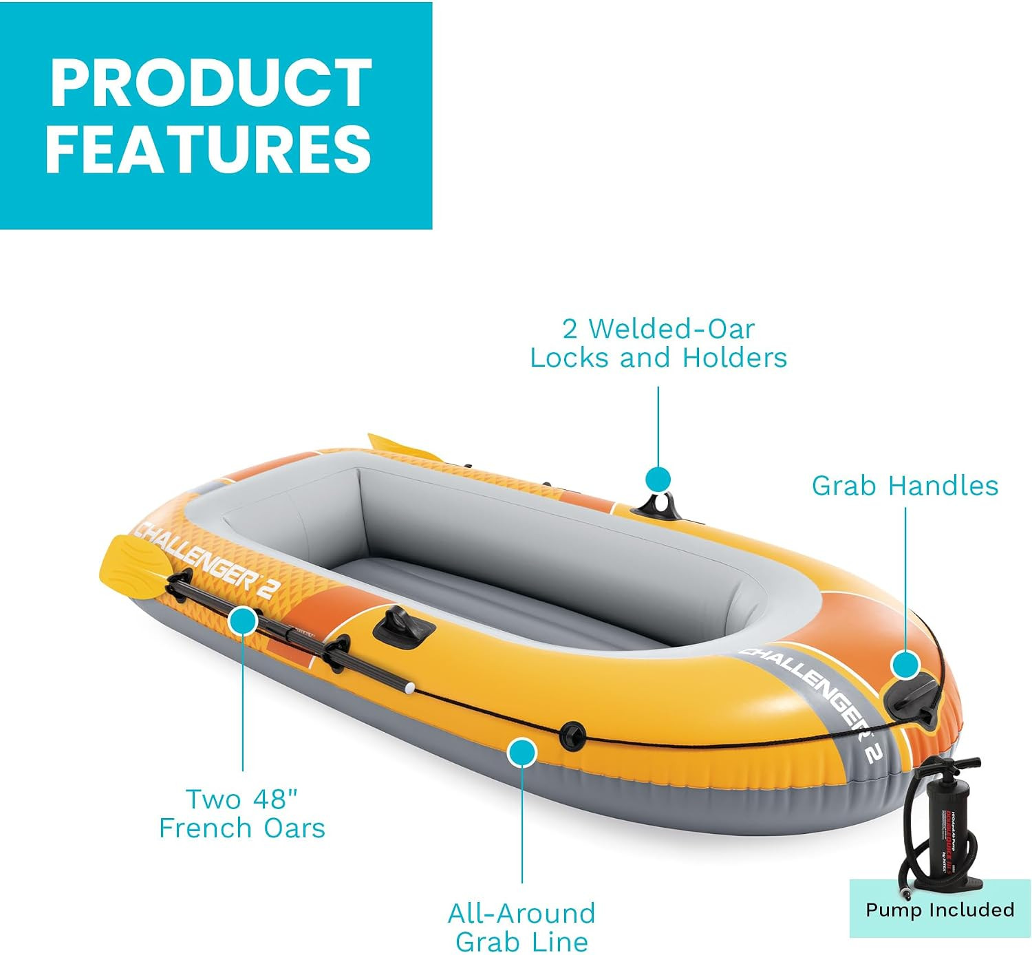 INTEX Challenger Inflatable Boat Set: Includes Deluxe 48In Boat Oars and High-Ou