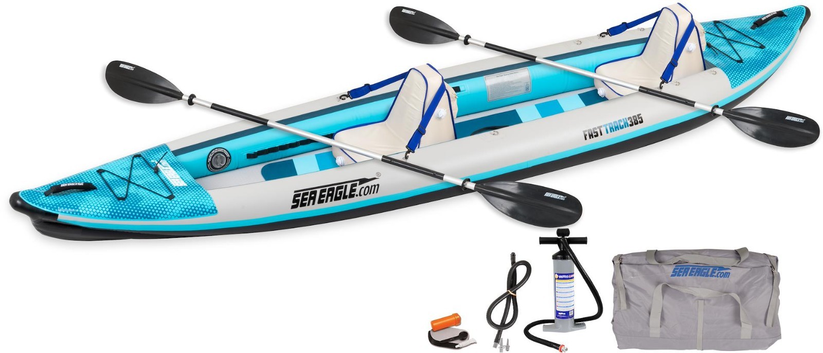 Sea Eagle 385FT Deluxe V-Bottom Fast Track Kayak Package Inflatable Deluxe Seats