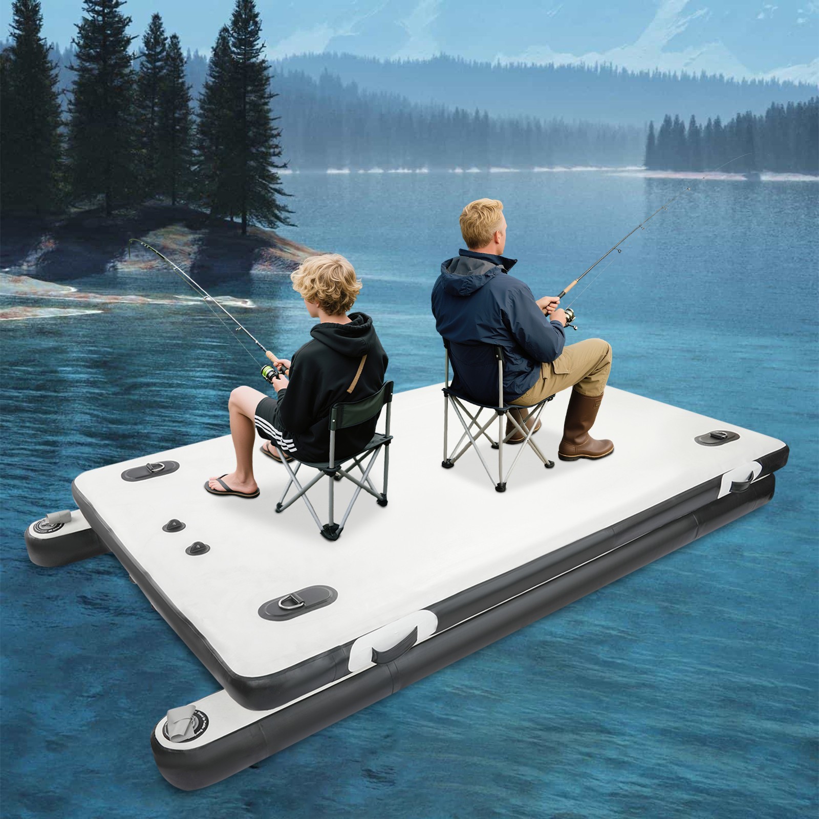 880lbs Inflatable Dock 2.5*1.6m Fishing Boat Floating Platform Craft w/Air Pump