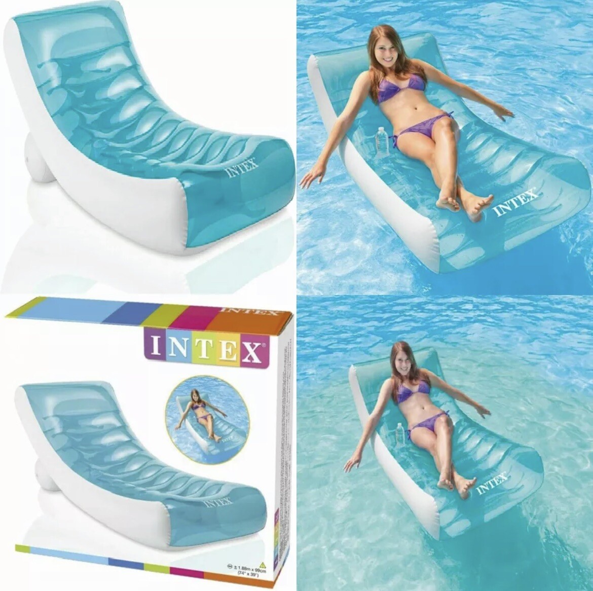 Intex Inflatable Rockin’ Lounge Swimming Pool Floating Raft Chair with Cupholder