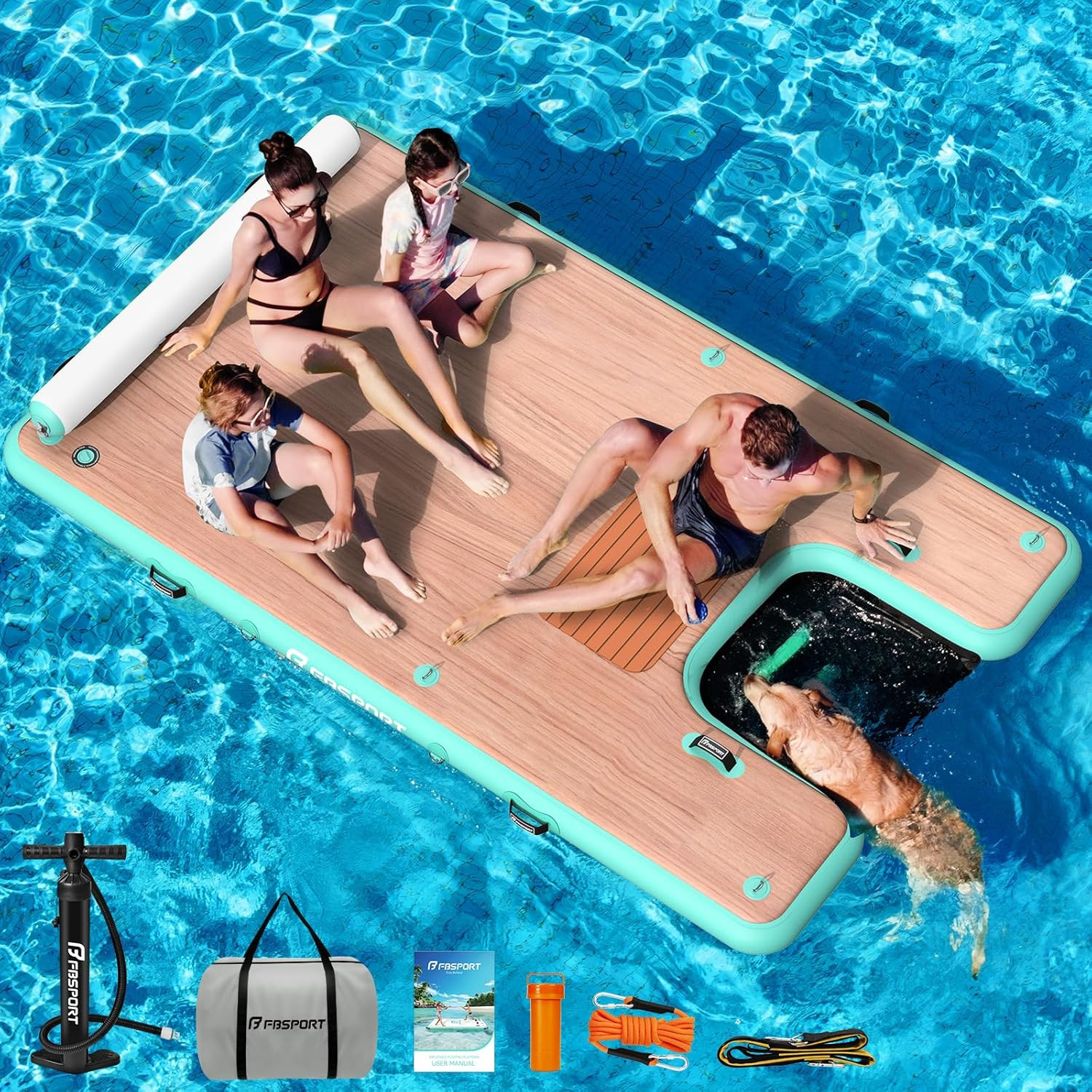 FBSPORT Inflatable Floating Dock with Boat Ramp,Non-Slip Air Dock Floating Platf