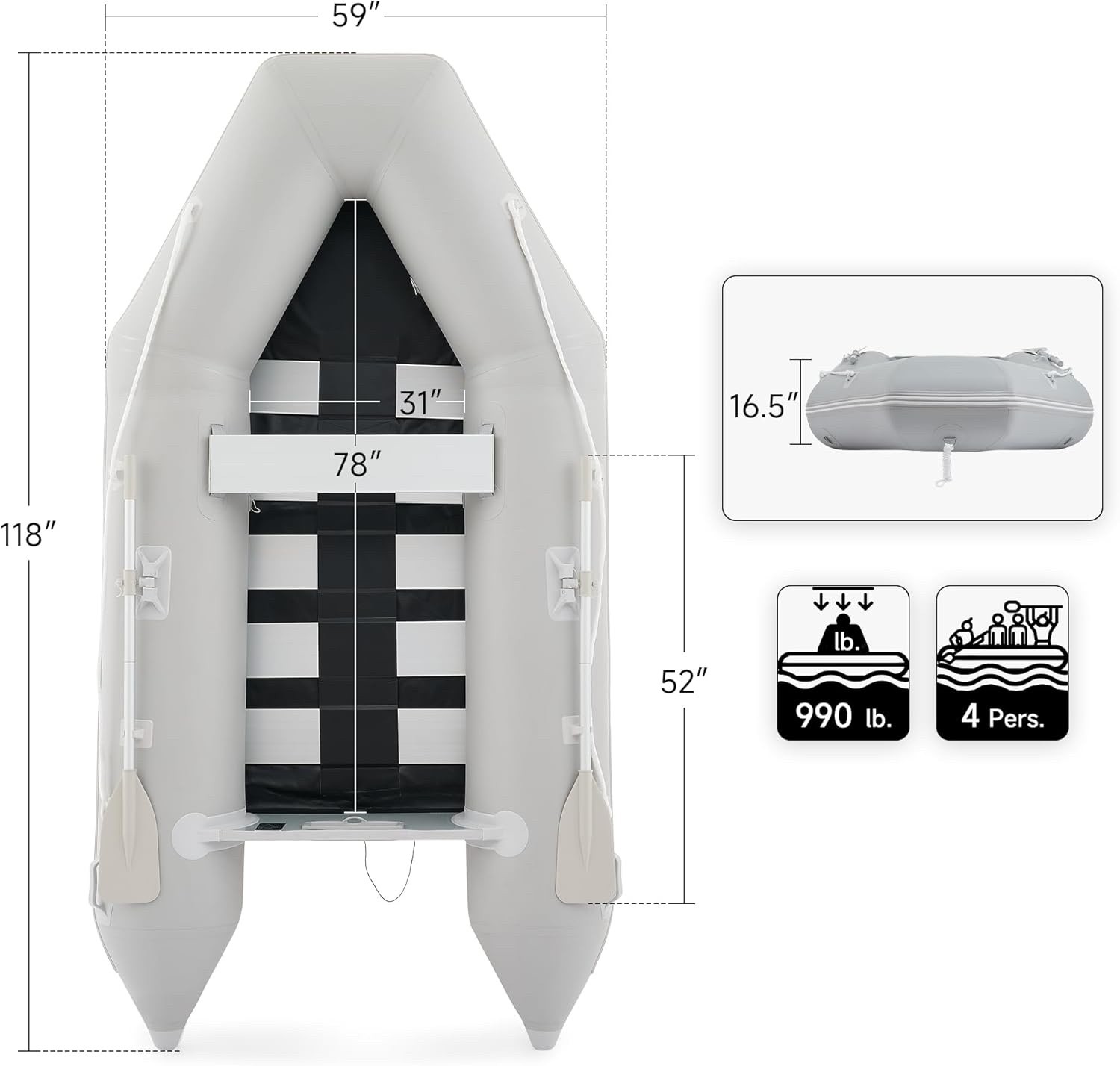CO-Z 10-ft Inflatable Dinghy NEW IN BOX: alum floor & oars, motor mount