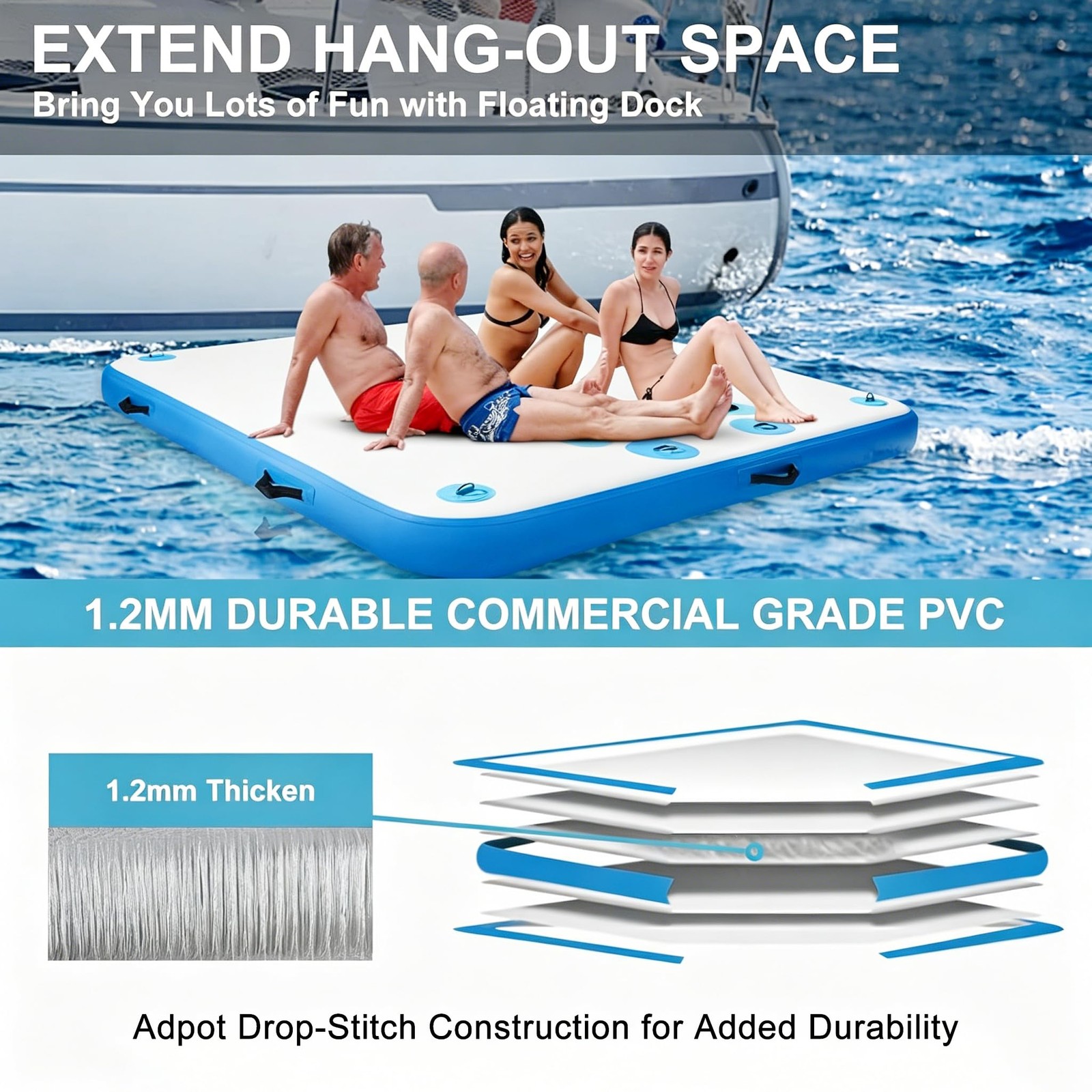 8ft x 5.25ft Floating Dock Water Platform, Multi-People Inflatable Water Mat …