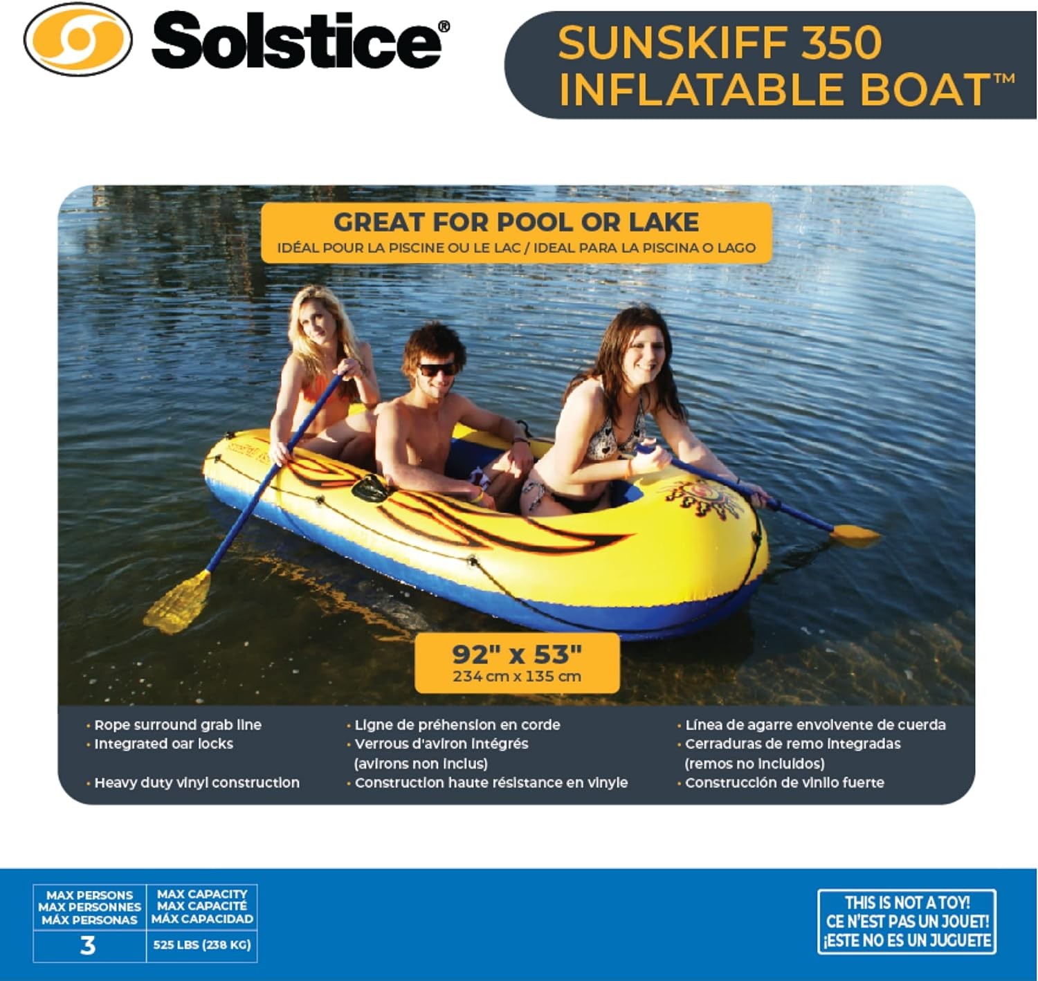 SOLSTICE Inflatable Boat Rafts 3 Person for Adults & Kids Comes W/ Oars Paddles