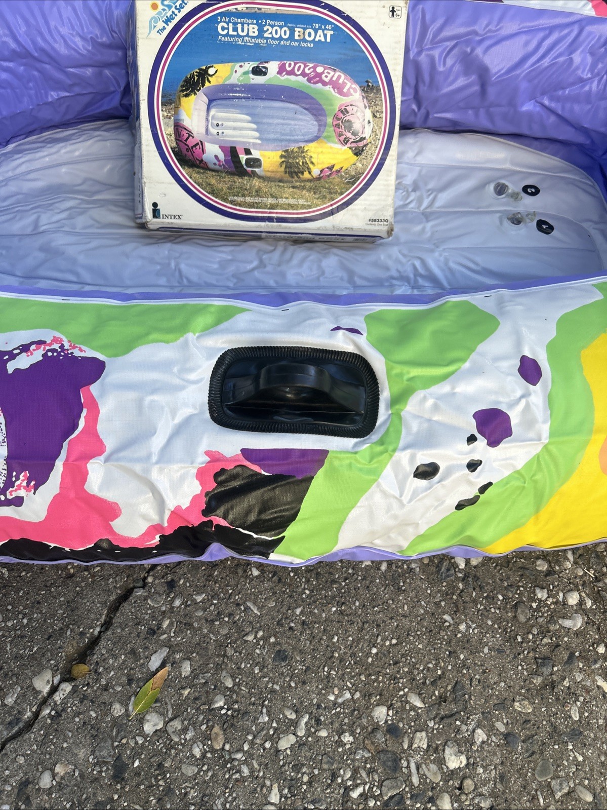 1992 INTEX The Wet Set Club 200 Inflatable 2 Person Boat 3 Air Chambers 78 x 46