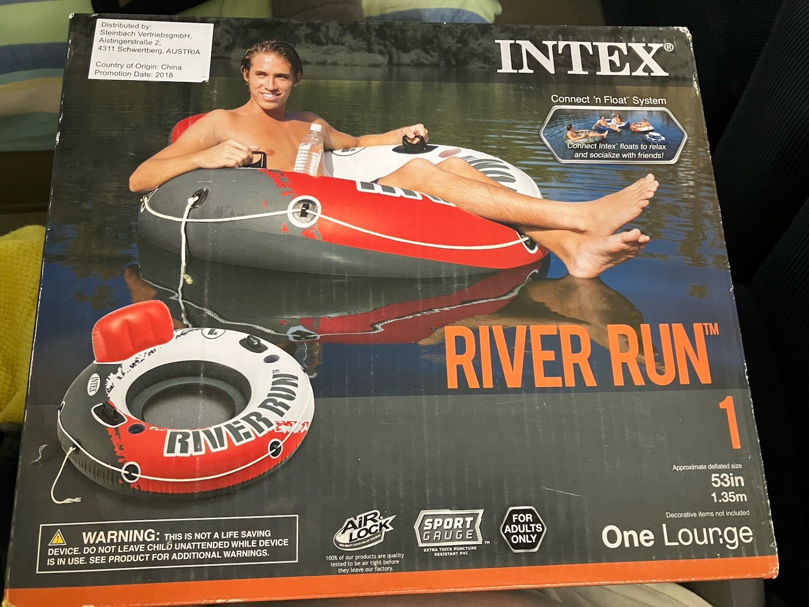 Intex River RunOne Lounge W/Back Support,Tube Float 53” Red & Gray Unopened Box