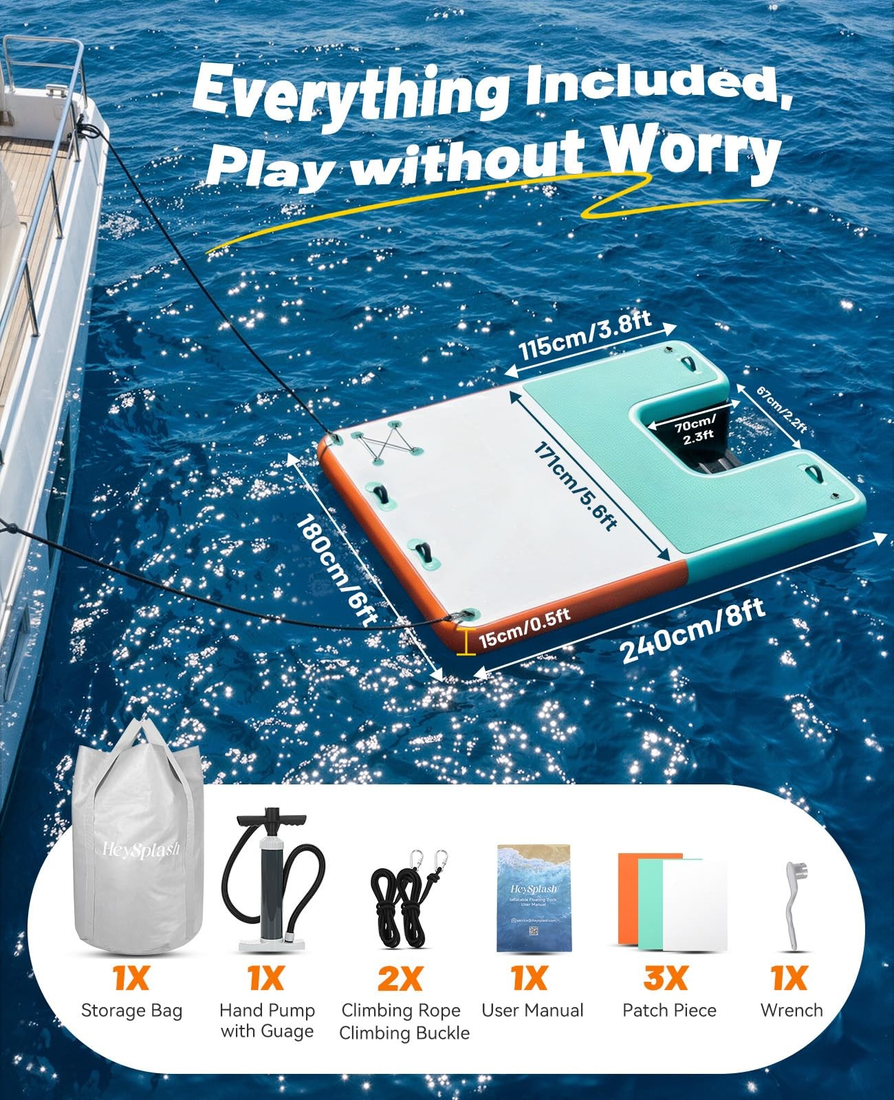 Inflatable Floating Dock, 8×6ft Floating Docks with Anti-Slip Surface Water A…