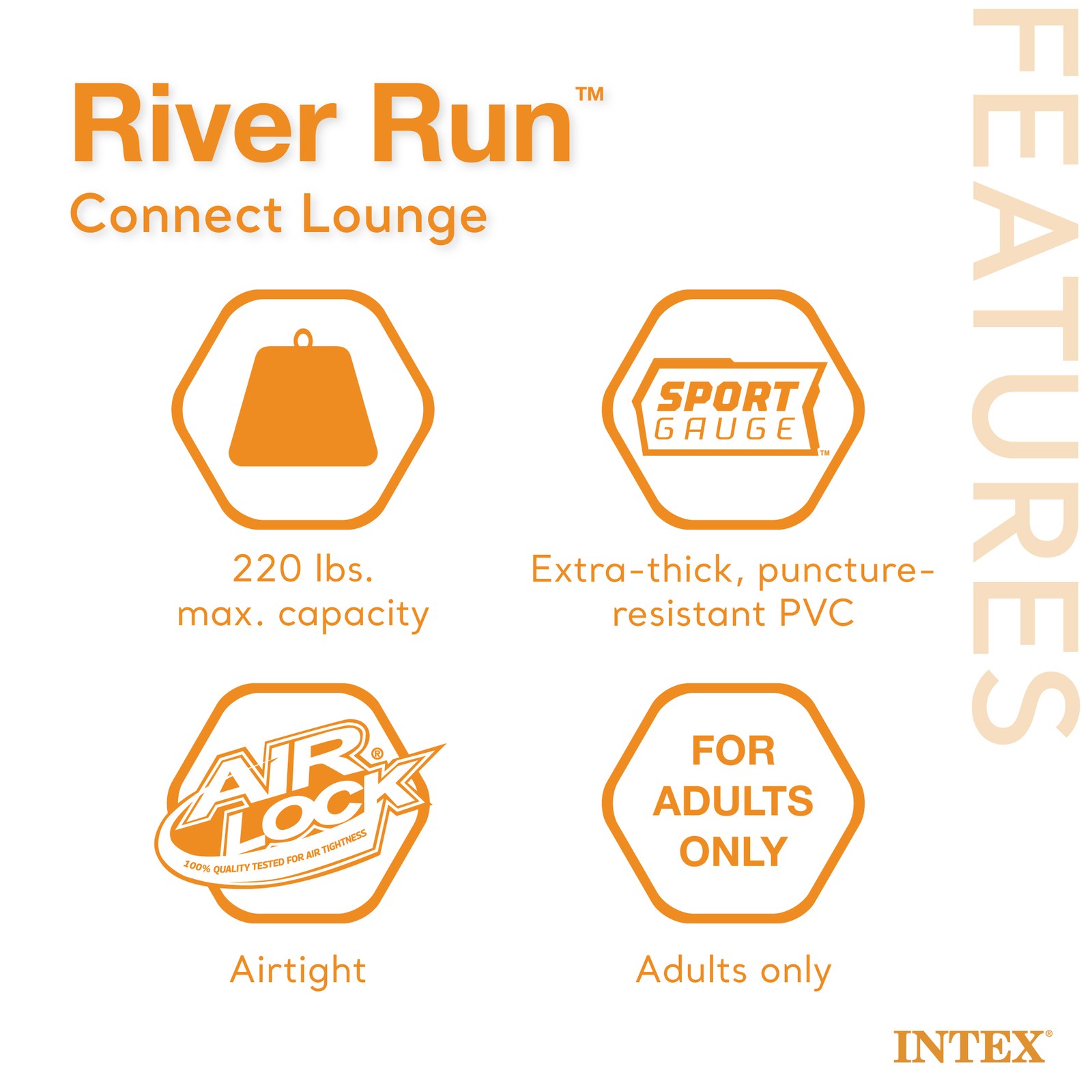 Intex 58854EP River Run Connect Lounge Inflatable Floating Water Tube (3 Pack)