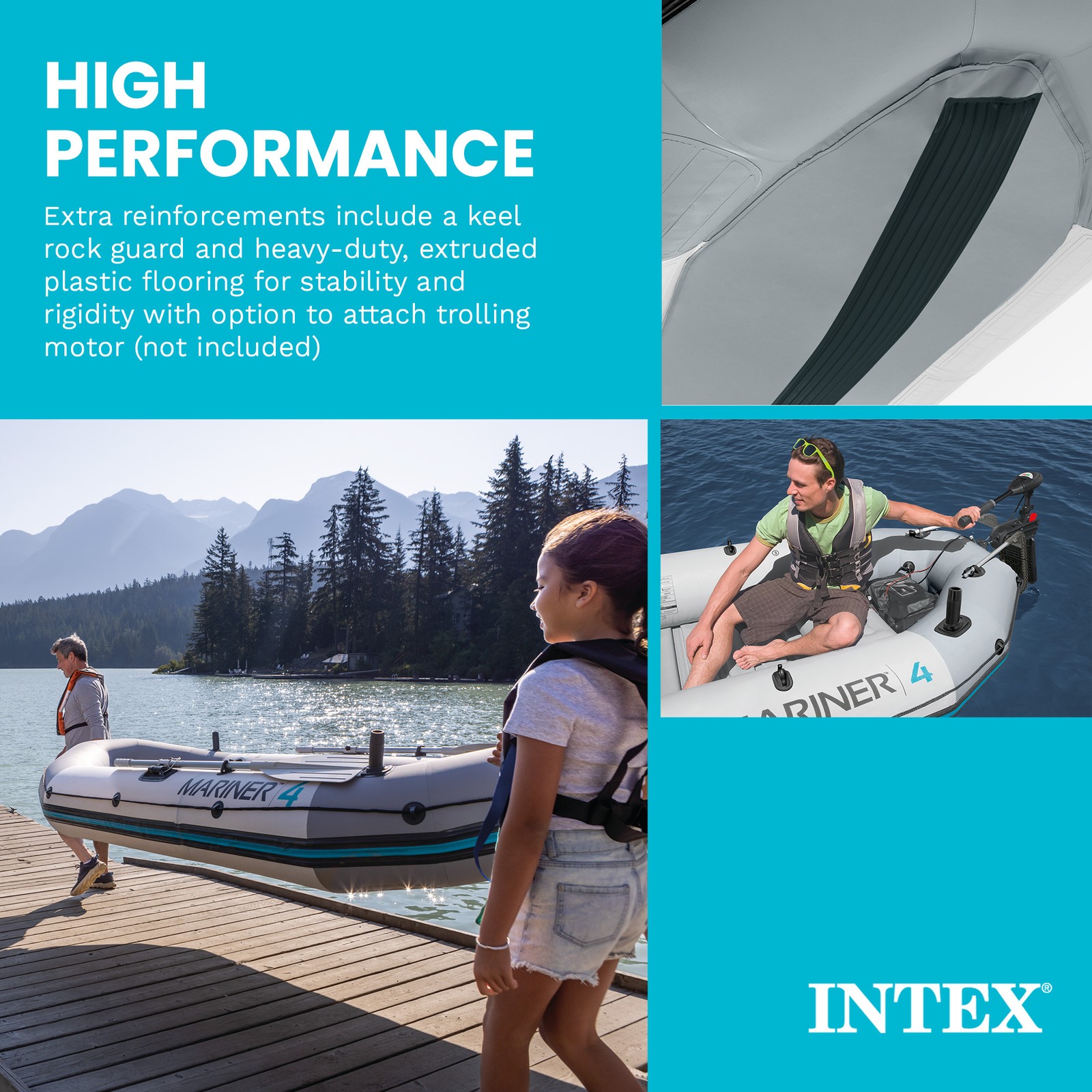 Intex Mariner 4-Person Inflatable River Lake Dinghy Boat with Pump and Oars Set