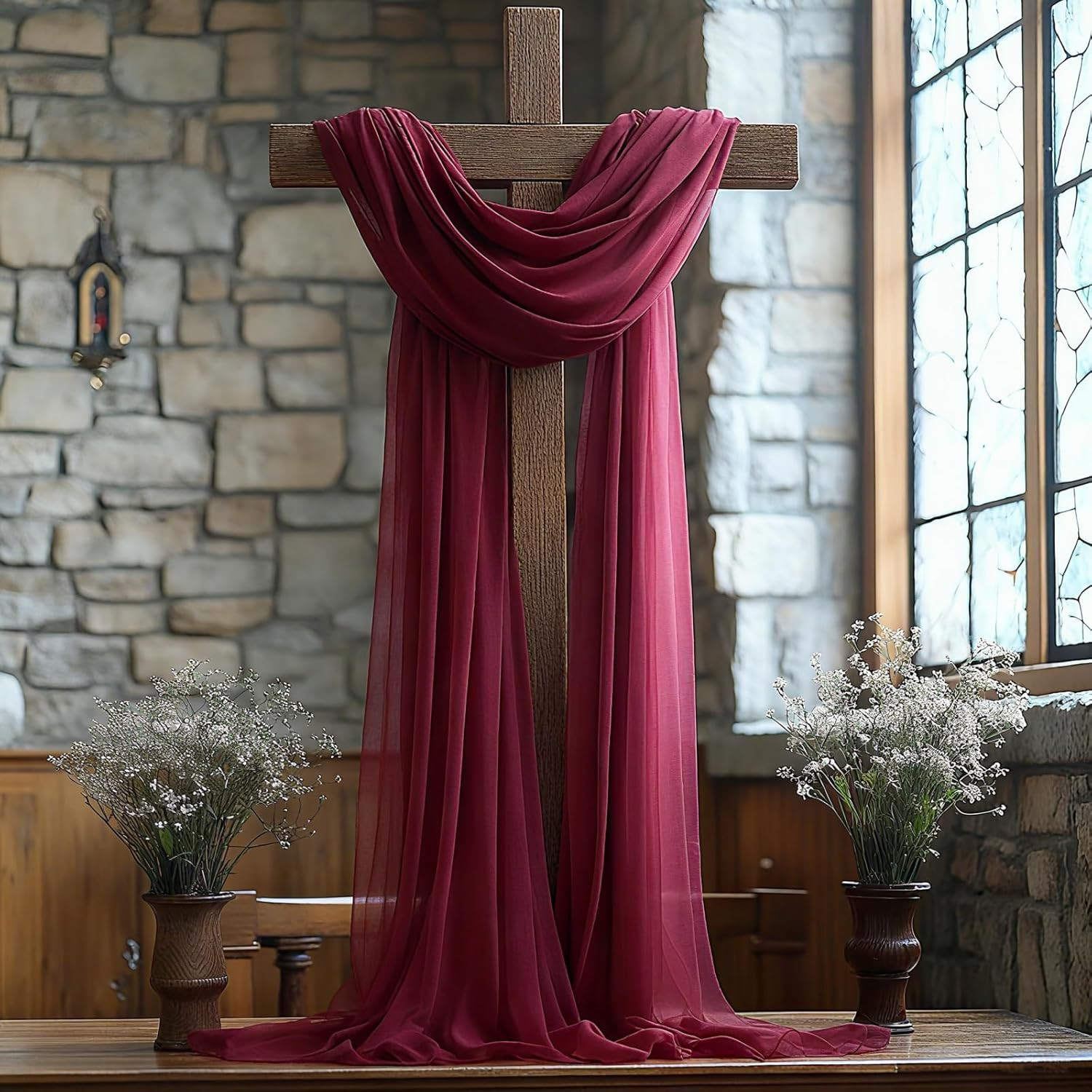 Wedding Arch Draping Fabric, 31.5″ X 20FT Wrinkle-Free Sheer Chiffon Drapery for