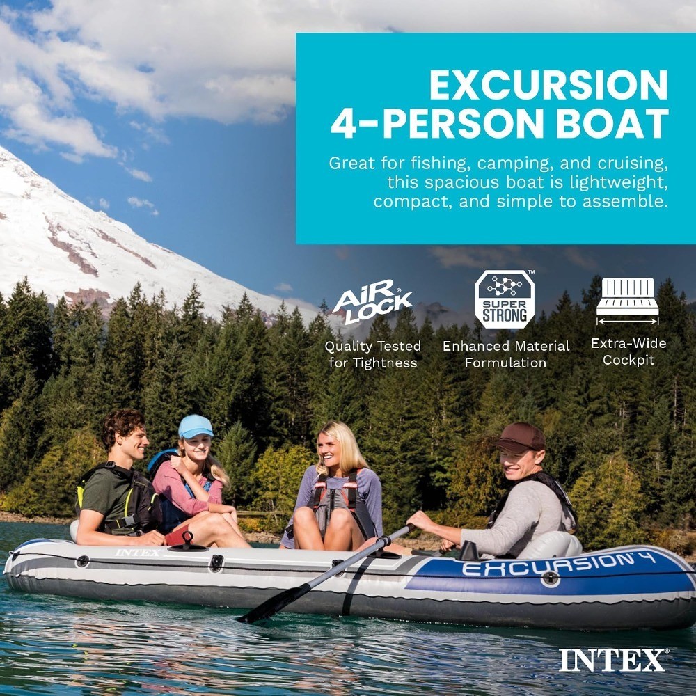 Intex Excursion 4-Person Inflatable Fishing Boat River Raft Set with Oars,