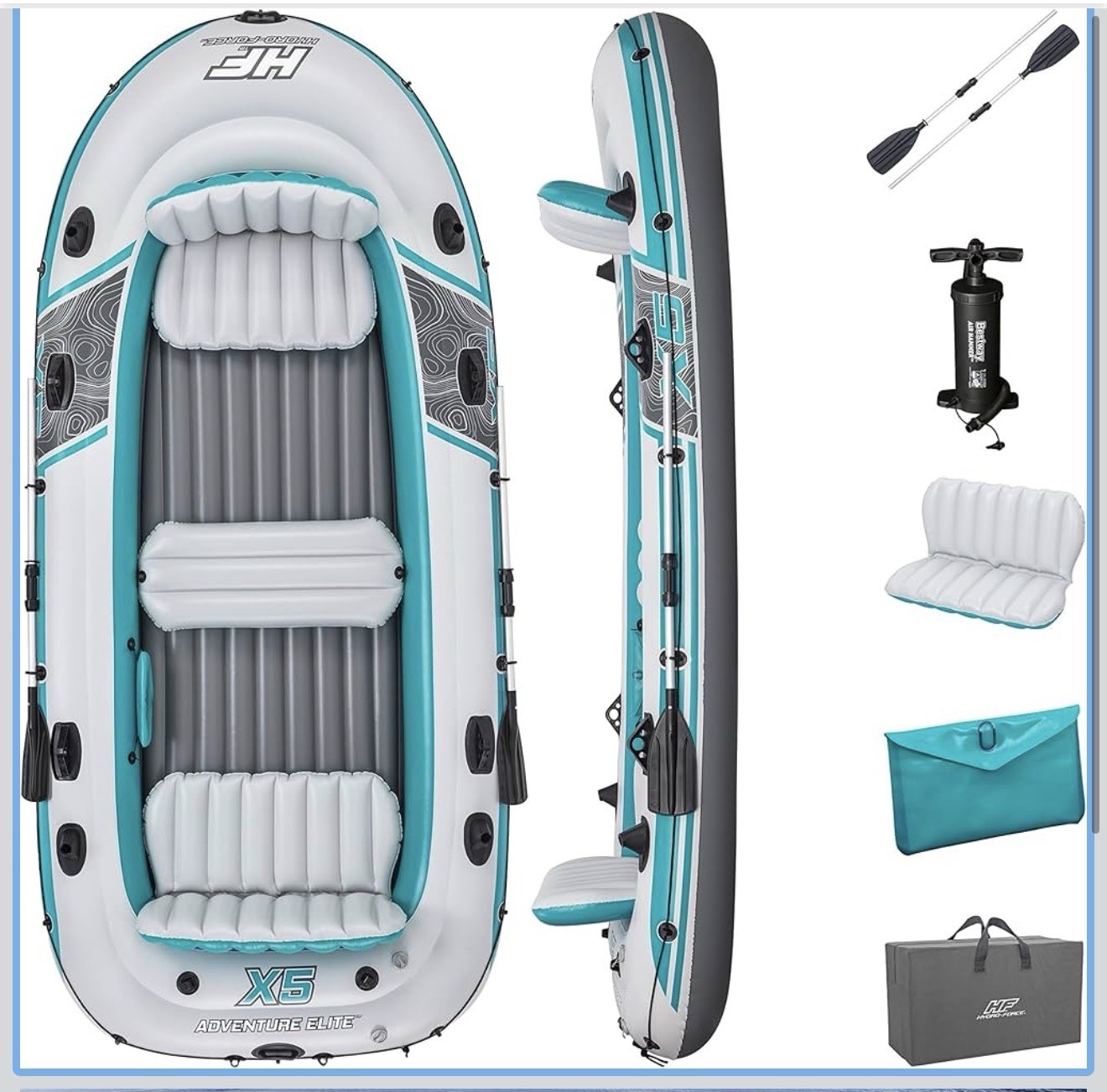 Hydro Force Adventure Elite X5 Inflatable Raft, 11ft 11in, 5 Seats, Oars & Pump