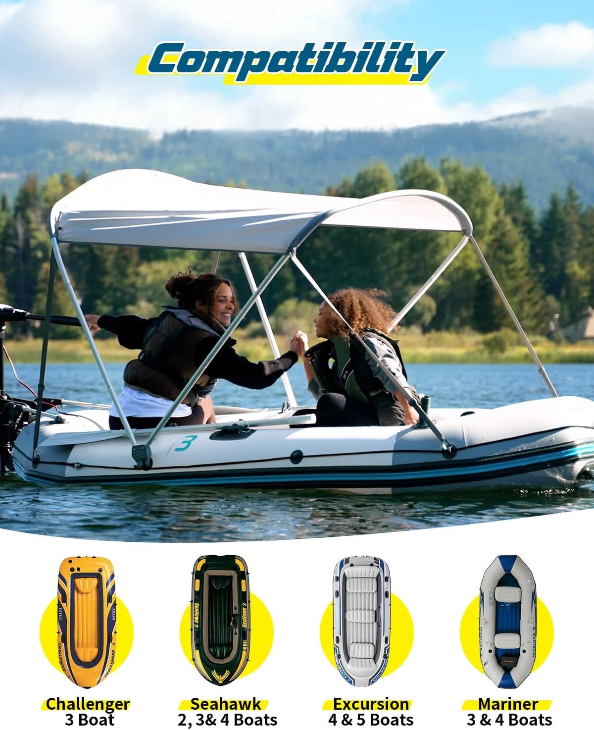 Intex Bimini Top Sun Shade with Aluminum Frame for Intex Boats