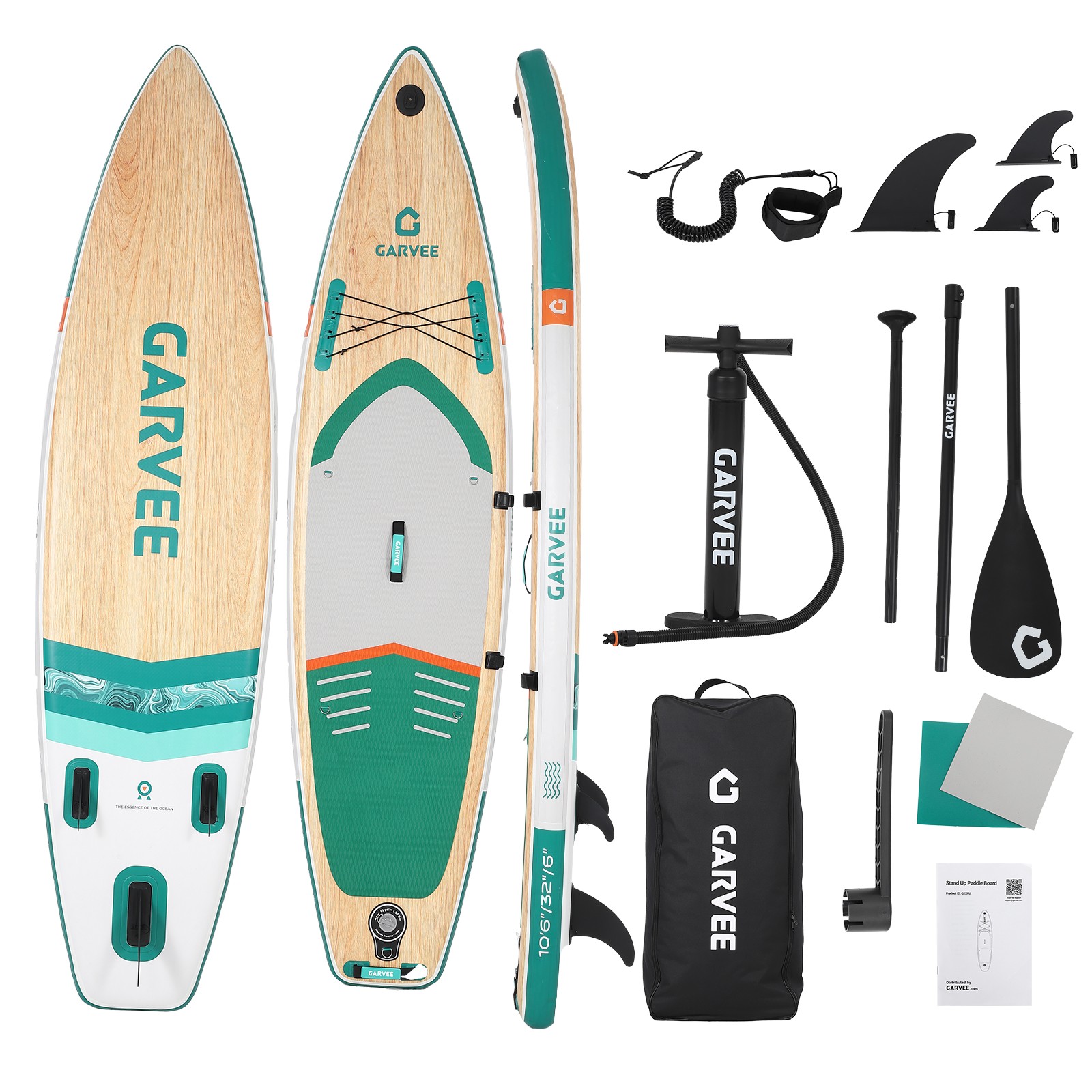 Wood Grain Inflatable Paddle Board 11FT 11.5FT SUP w/Pump Paddle Backpack