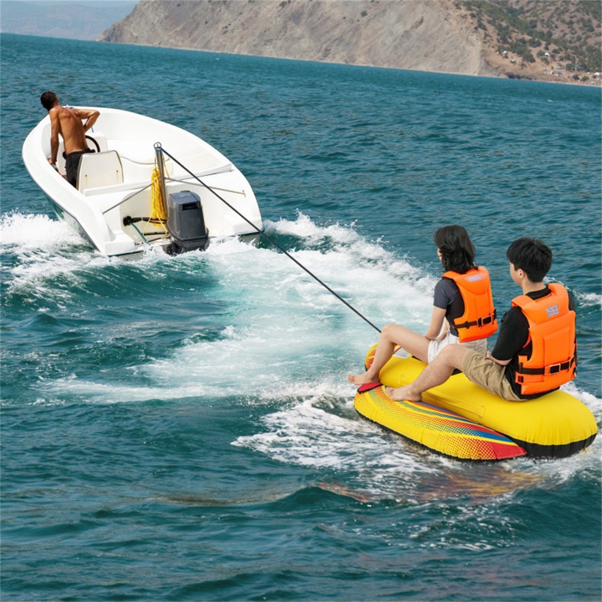 2 Rider Towable Tube Inflatable for Boating Yellow Banana Boat Water Toy 340lb