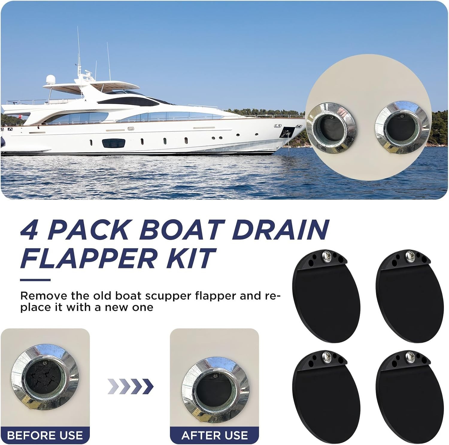 4 Pack 1-1/2″ Scupper Flapper Replacement Kit Boats Scupper Drain Valves Fit for