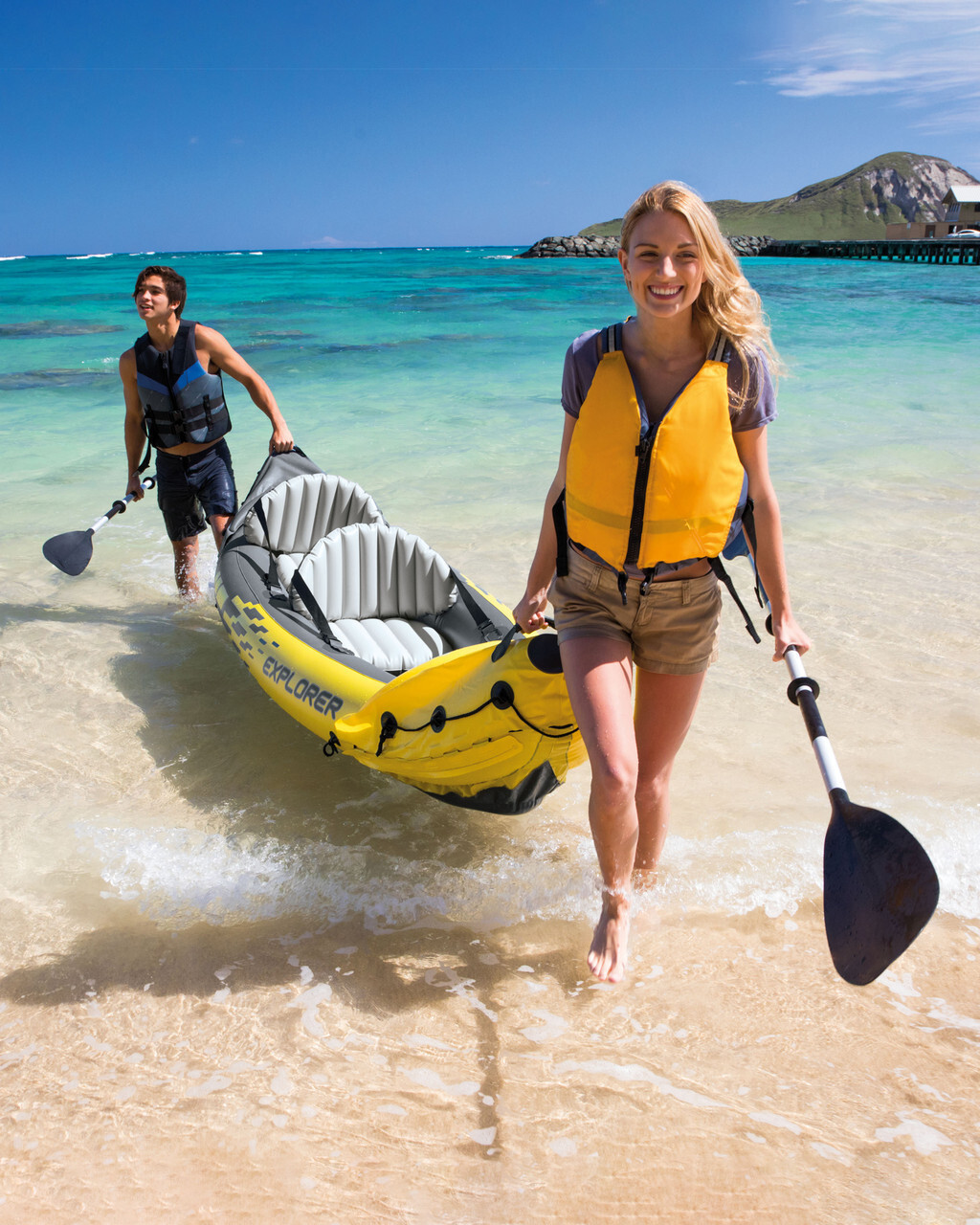 Intex Explorer K2 Inflatable Kayak – 2 Person with 2 Paddles/Oars and Air Pump