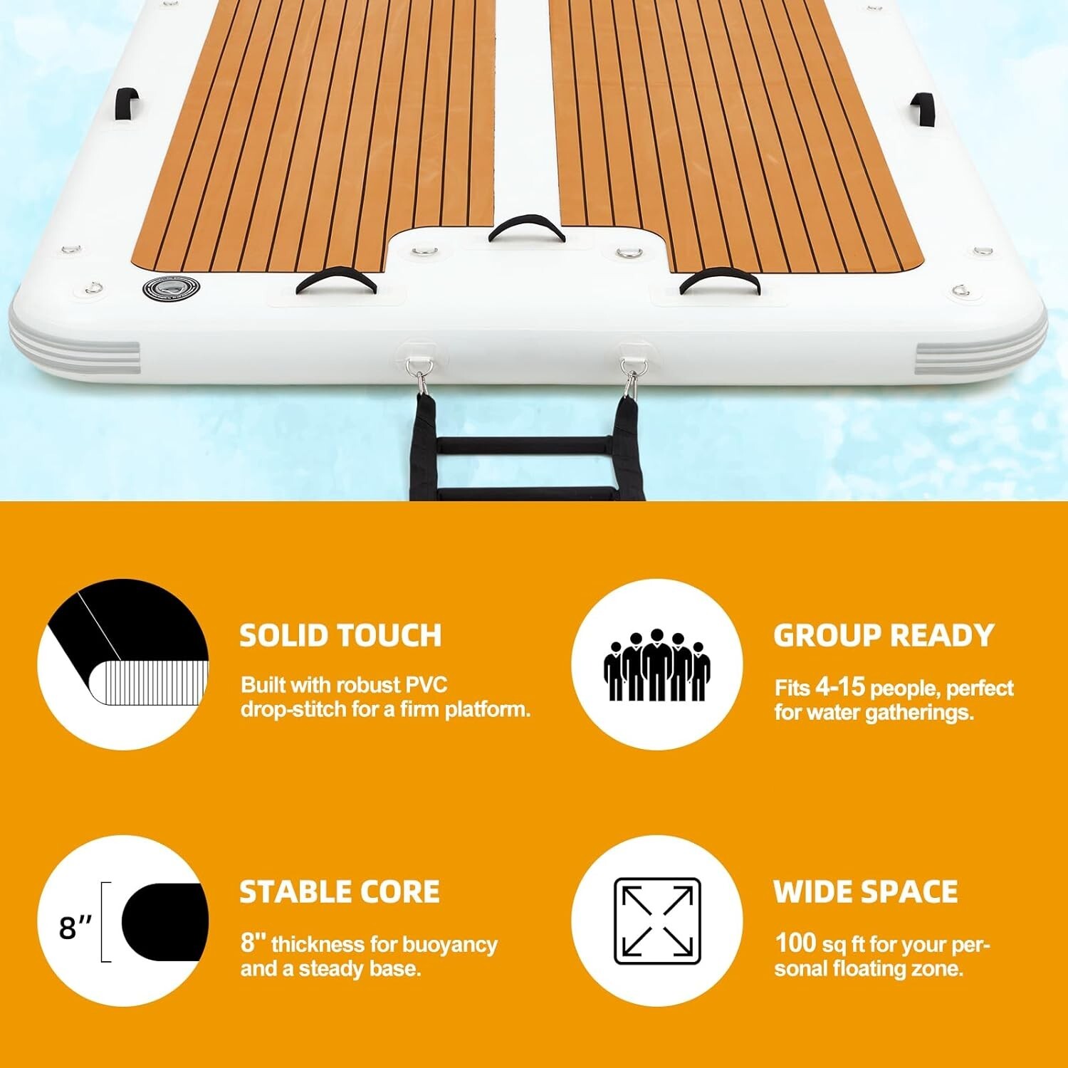 15’x6.5′ Floating Dock: Instant Party Platform for 15 Electric Pump for 1-Min