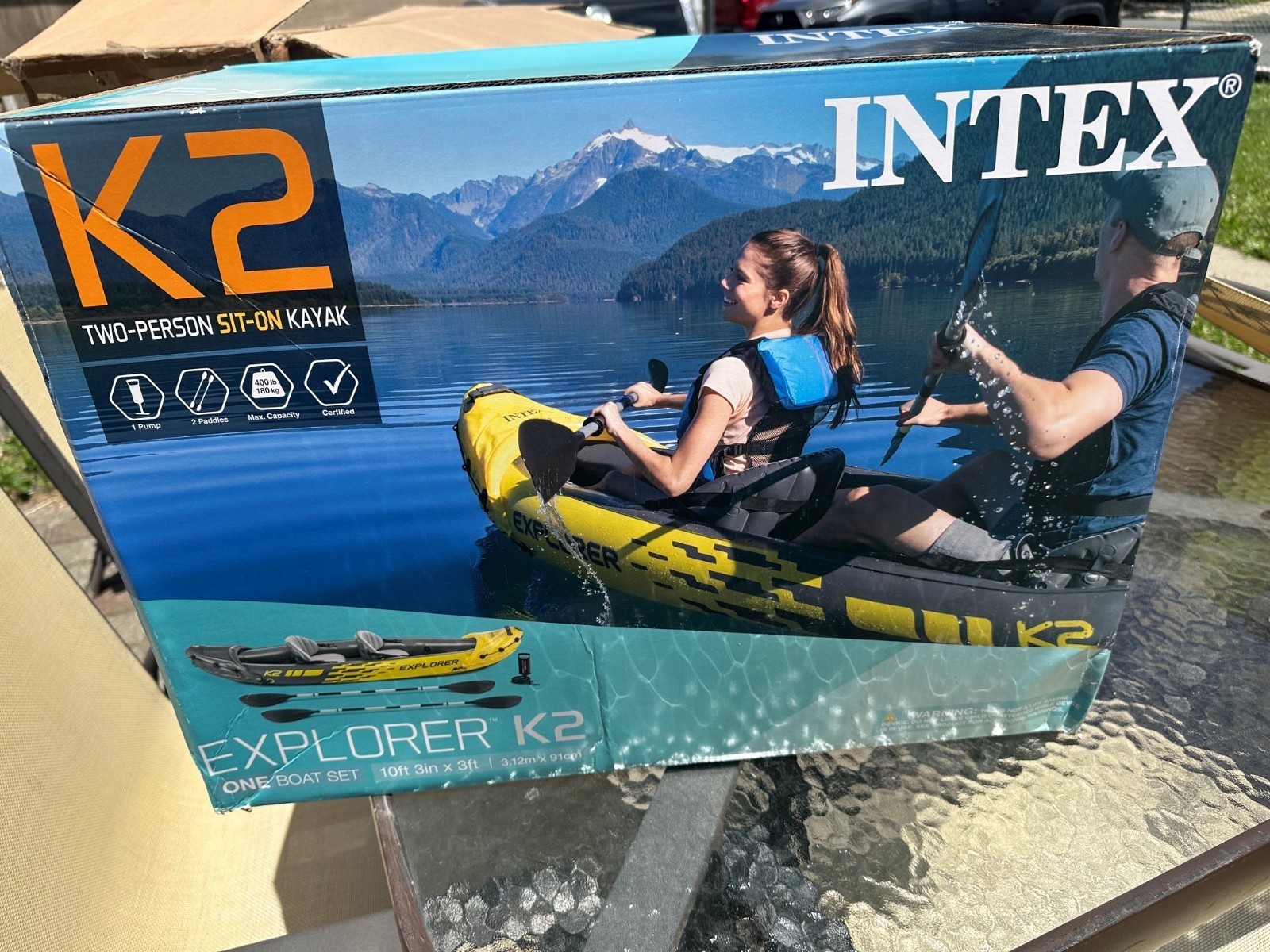 Intex Explorer K2 Yellow 2 Person Inflatable Kayak with Aluminum Oars & Air Pump