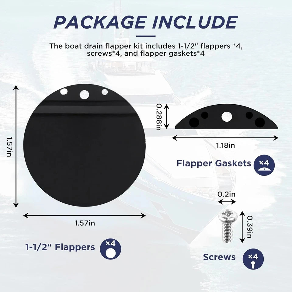 4 Pack 1-1/2″ Scupper Flapper Replacement Kit Boats Scupper Drain Valves Fit for