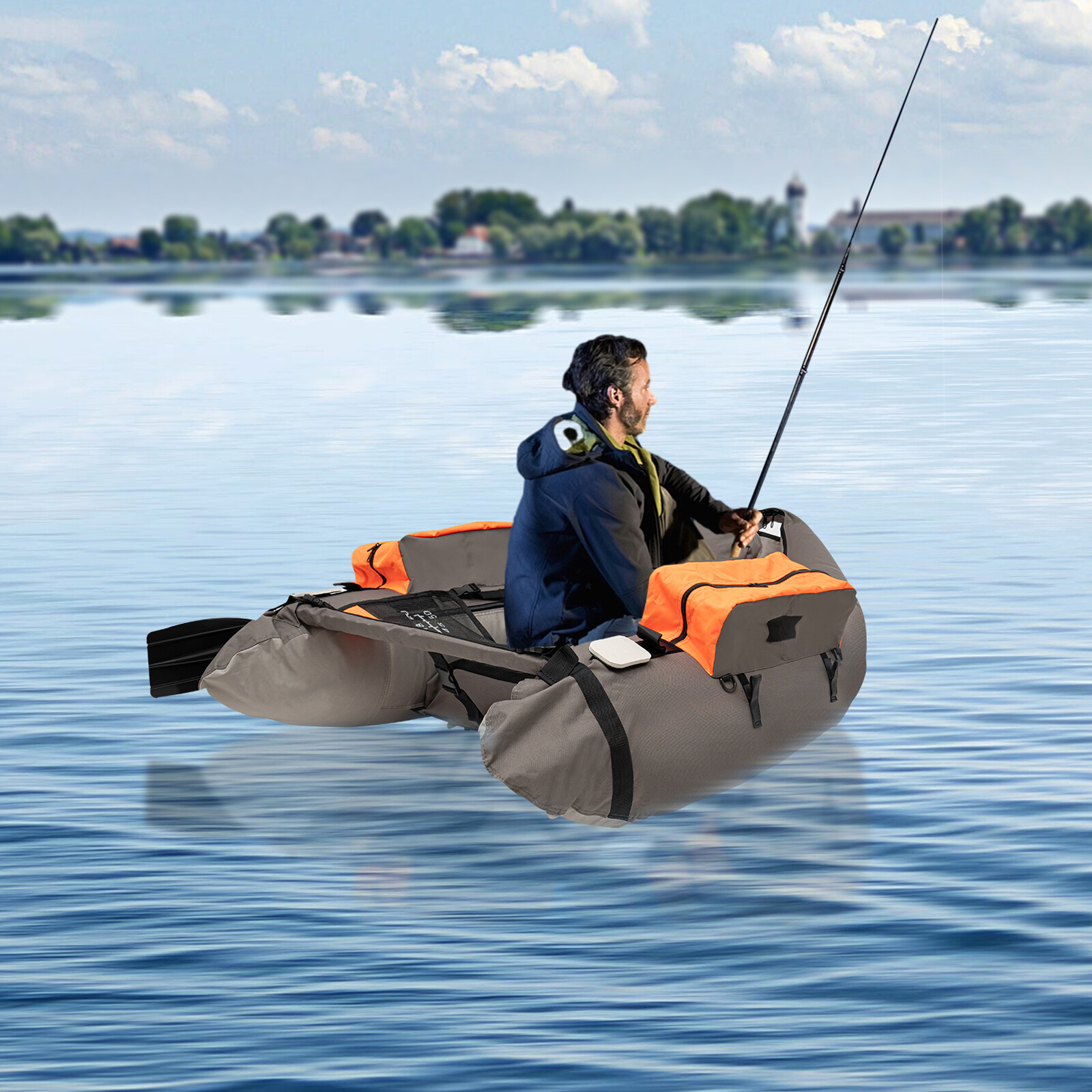 53.5 x 41.3 x 21 Inch Inflatable Fishing Boat for Fishing Rafting Exploring Gray