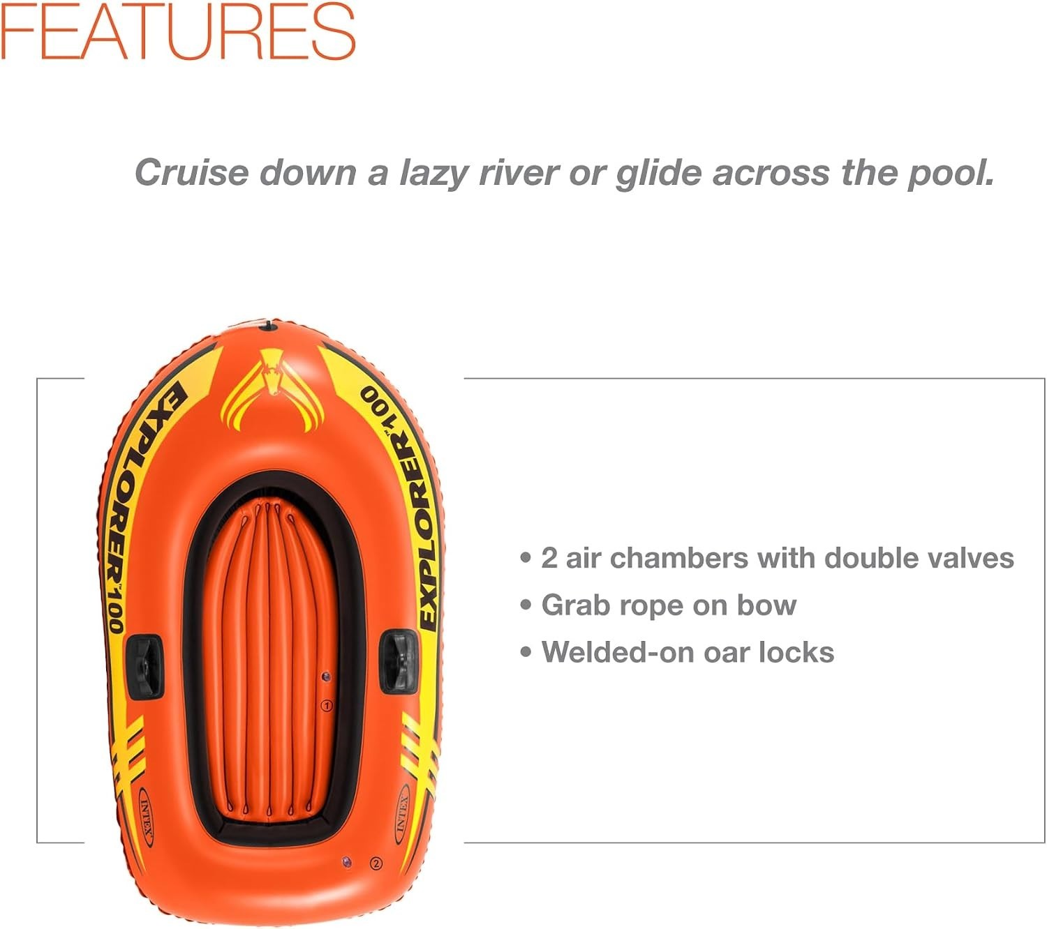 INTEX Explorer Compact Inflatable Boat Dual Air Chambers Oar Locks